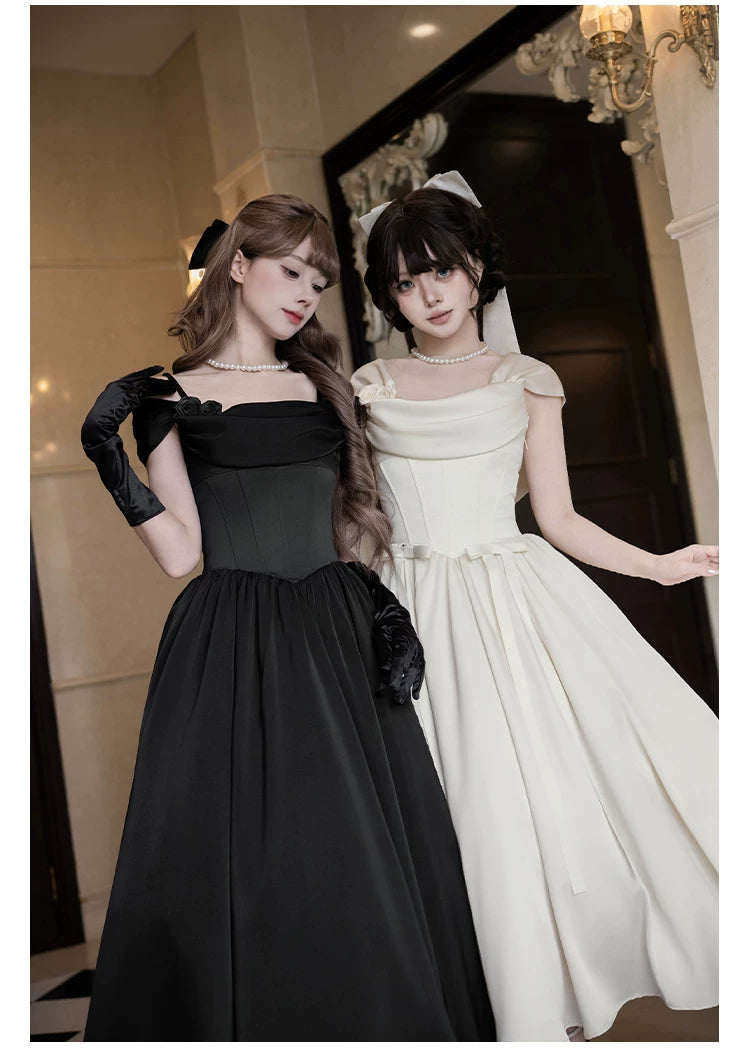 For Beloved - Classic Lolita Satin JSK Dress Set, Fishbone Waist 45039:835152