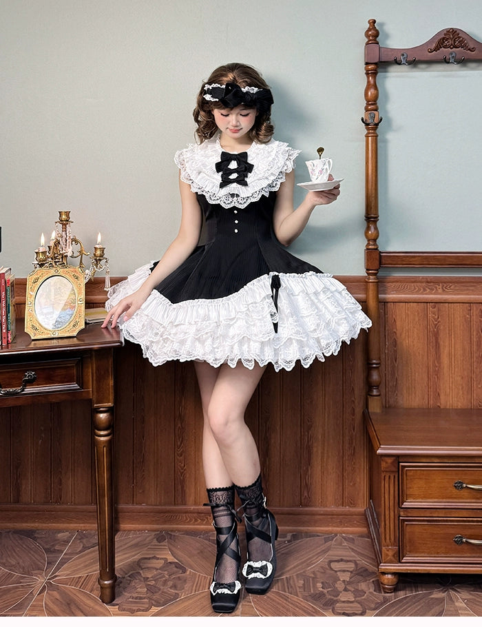 Alice Girl~Arrogant Miss~Sweet Lolita Jumper Dress with Tiered Lace Dress 41484:699424