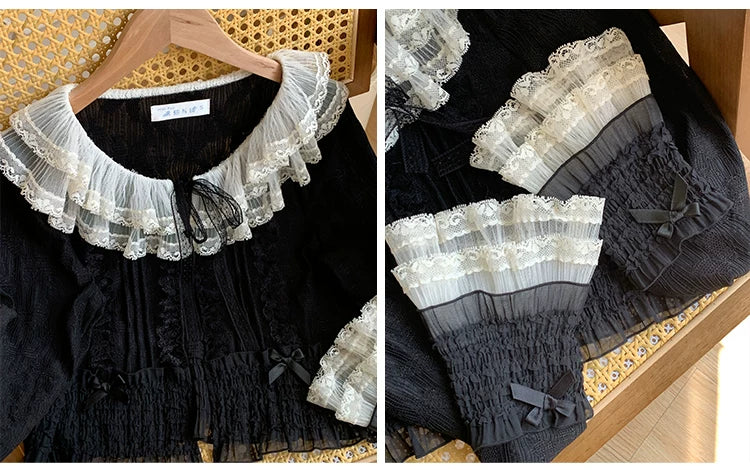 Morning Dew - Elegant Lolita Cardigan, Ruffle & Butterfly Pattern