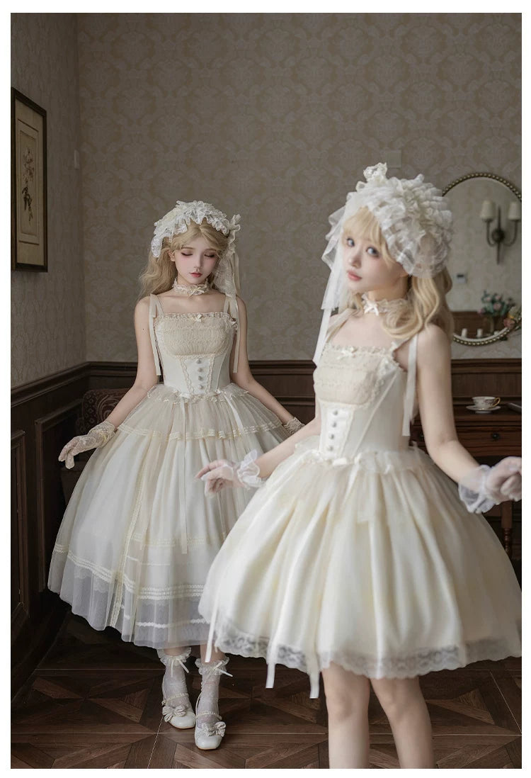 Confession Poem - Classic Lolita Corset JSK Set, Lace & Bows