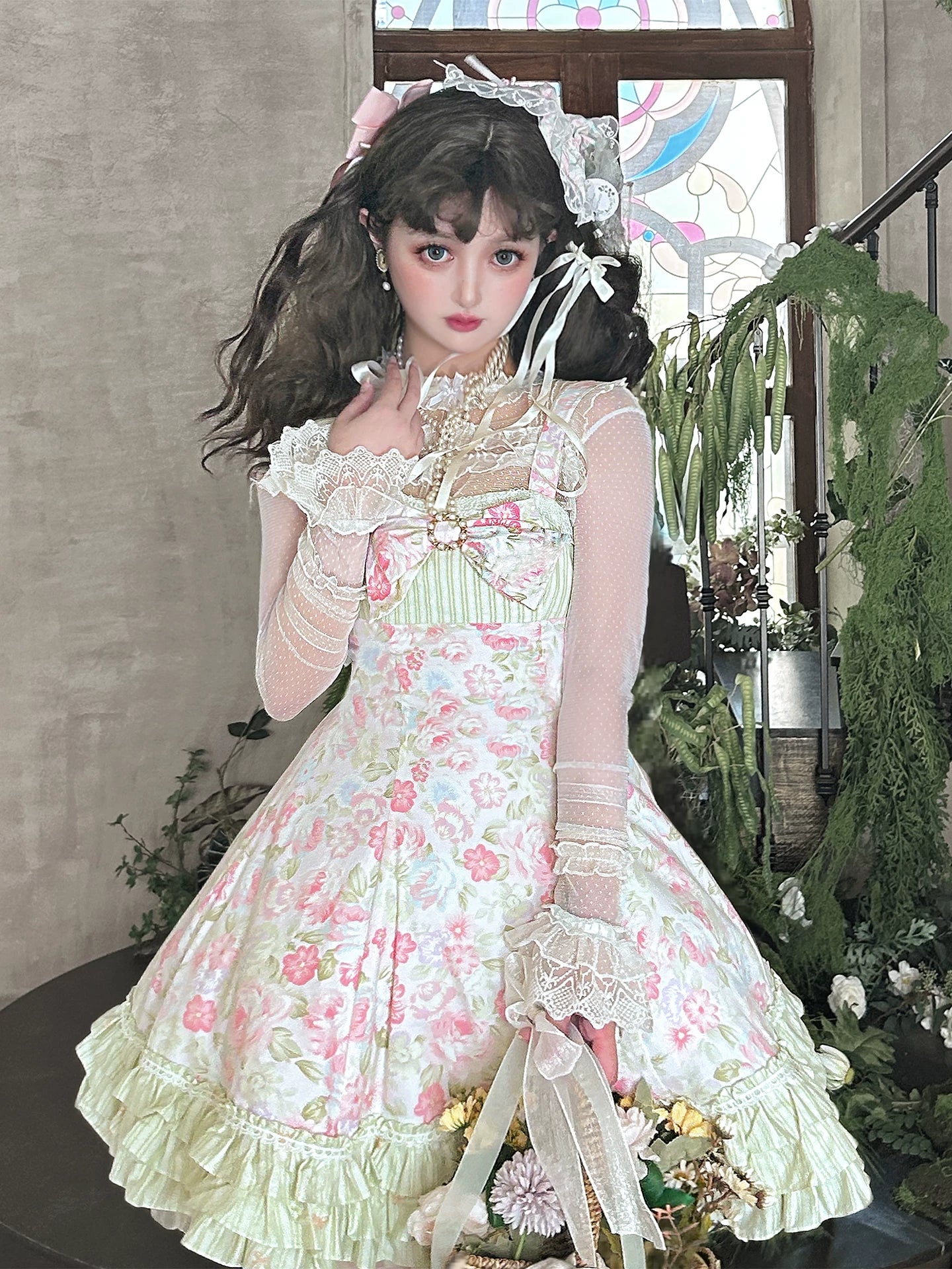 Rose Spring Romance - Cotton Old School Lolita JSK Dress, Floral Print