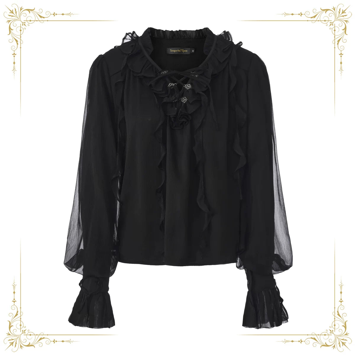 Eternal Treasure Voyage - Ouji Lolita Chiffon Blouse with Ruffles Black Blouse S