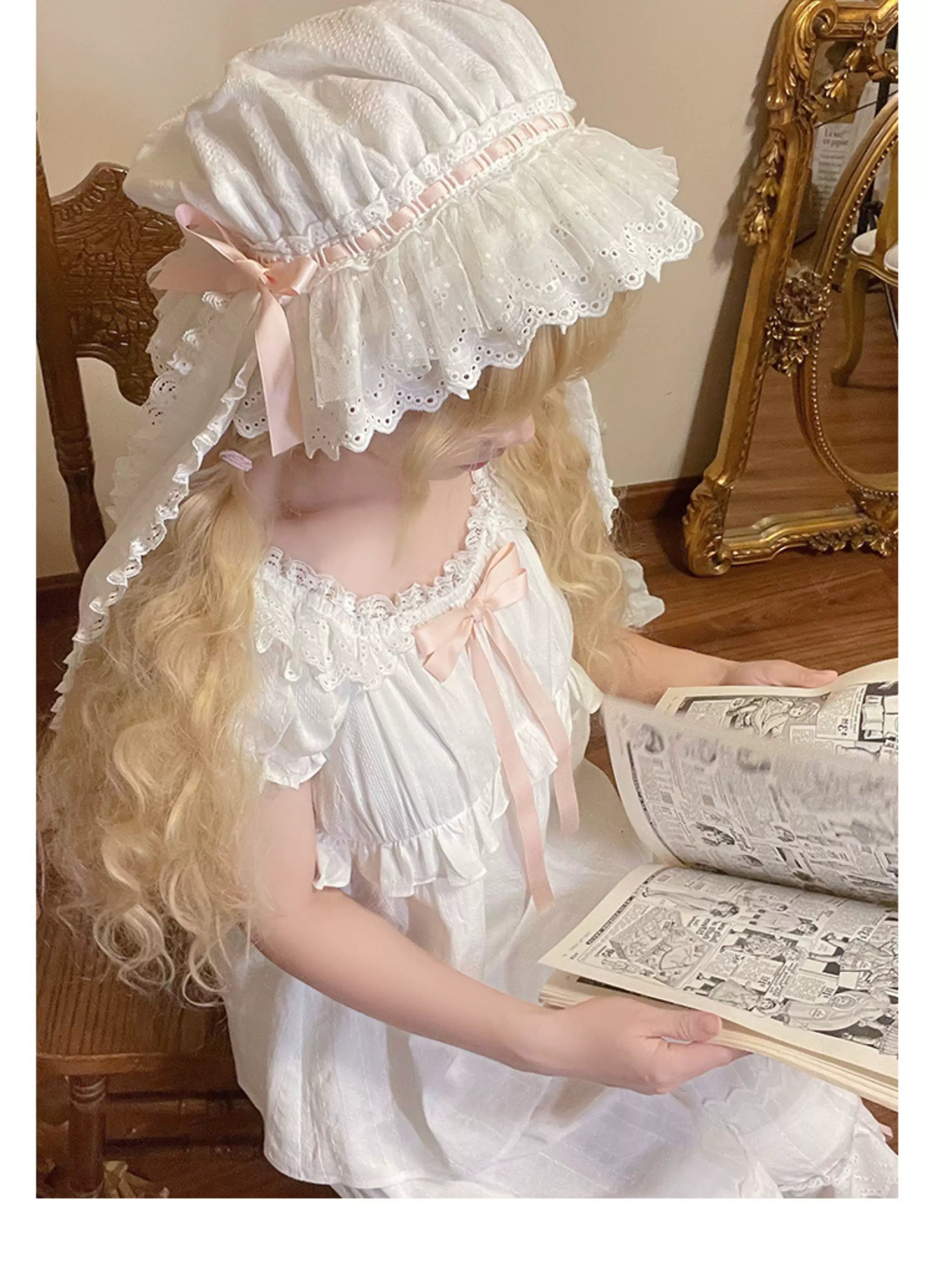 Lop-Eared Bunny Dream - Vintage Lolita Doll-like Nightdress, Ruffles & Bow