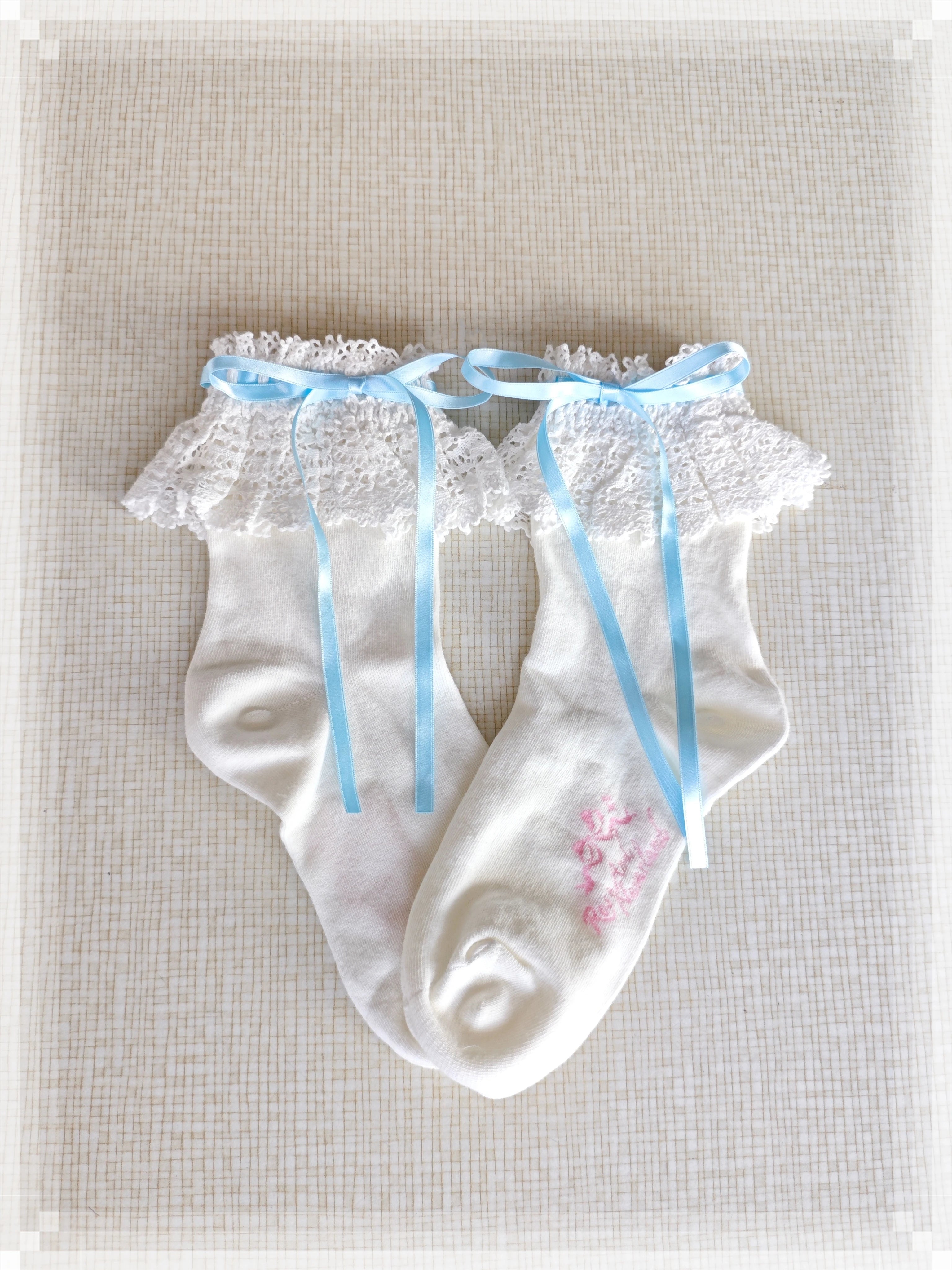Cotton Old School Lolita White Socks with Colorful Ribbon Bows 45537:853886