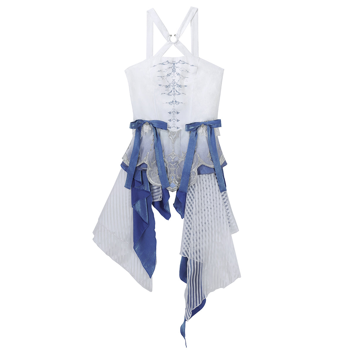 Designer's Gift - Blue Dragon Bone - Ouji Lolita Shorts Suit with Embroidery and Trailing halter top only S