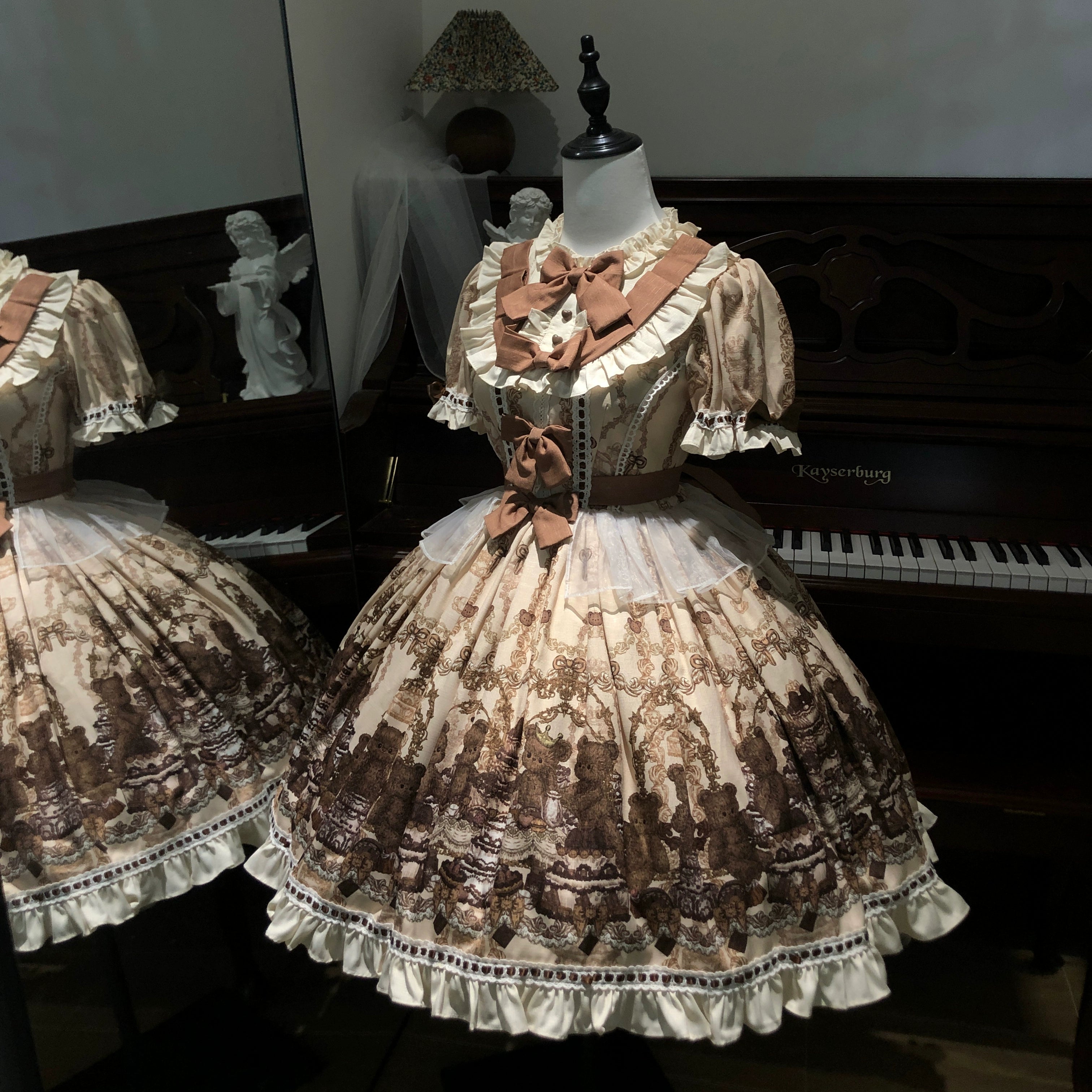 Doll Poem - Old School Lolita Printed OP, Zipper Clousure Short Sleeve OP + Headband S