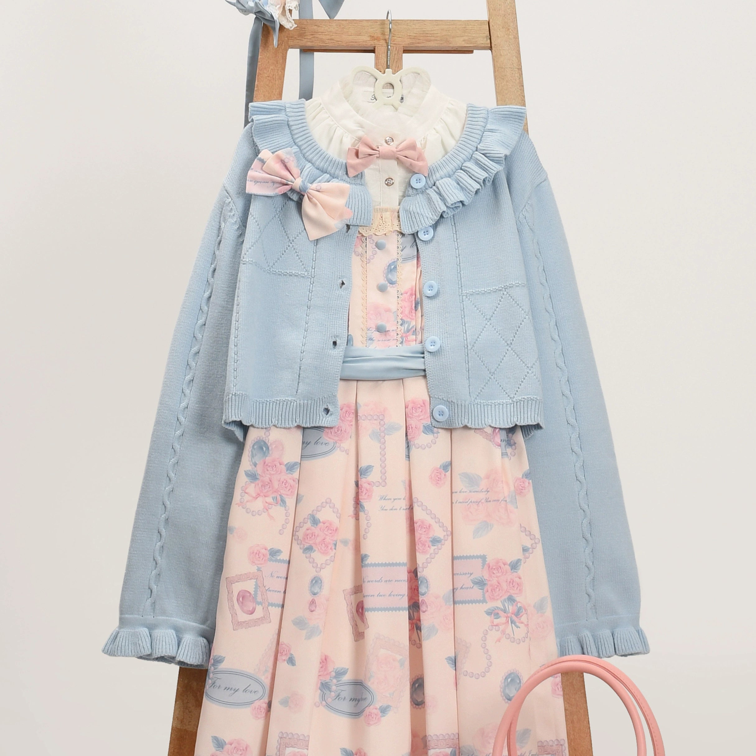 MIST - Blank Night - Vintage Lolita Bow Cute Girl Ruffled Cardigan M blue