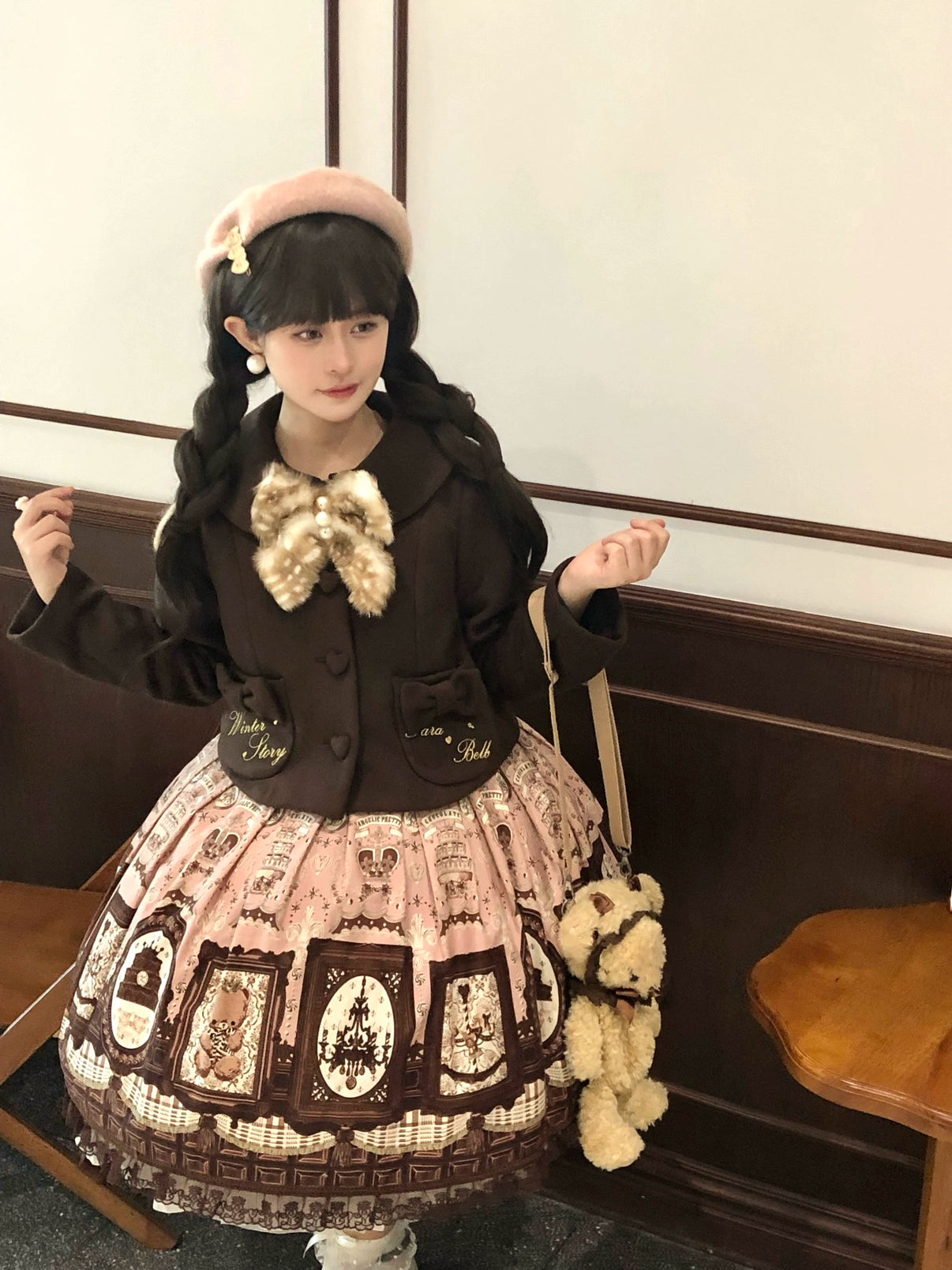 Sara Bell - Winter Story - Winter Kawaii Lolita Short Coat, Detachable Fur Collar 44068:794437