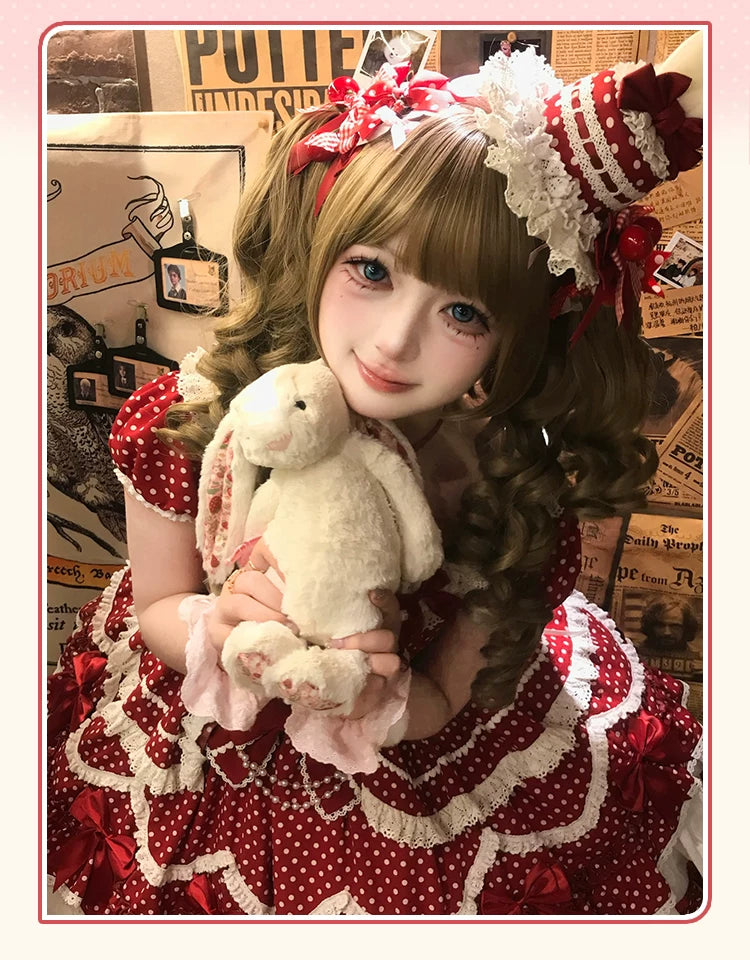 Berry Dew Drops - Red Old School Lolita OP Dress, Polka Dot