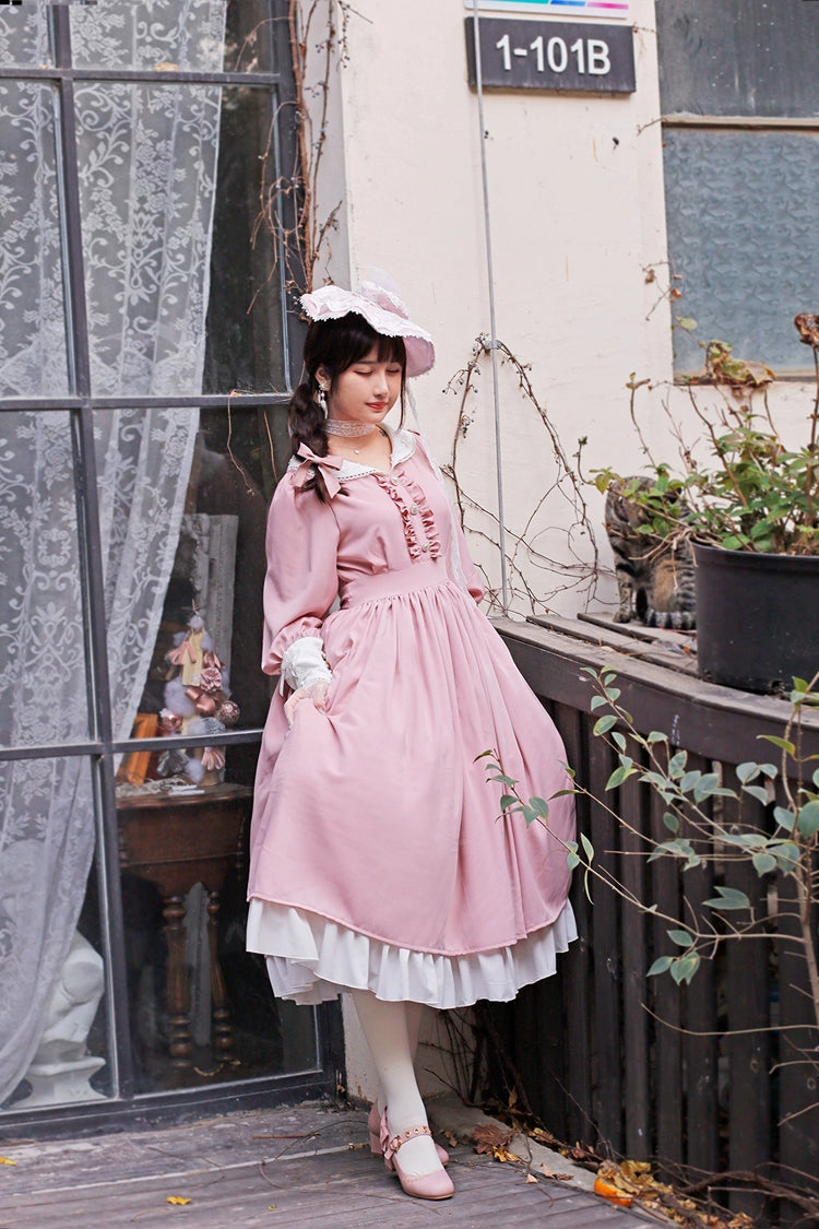 Pink Dress Lolita Maxi Dress Classic Lolita Long Sleeves OP Dress