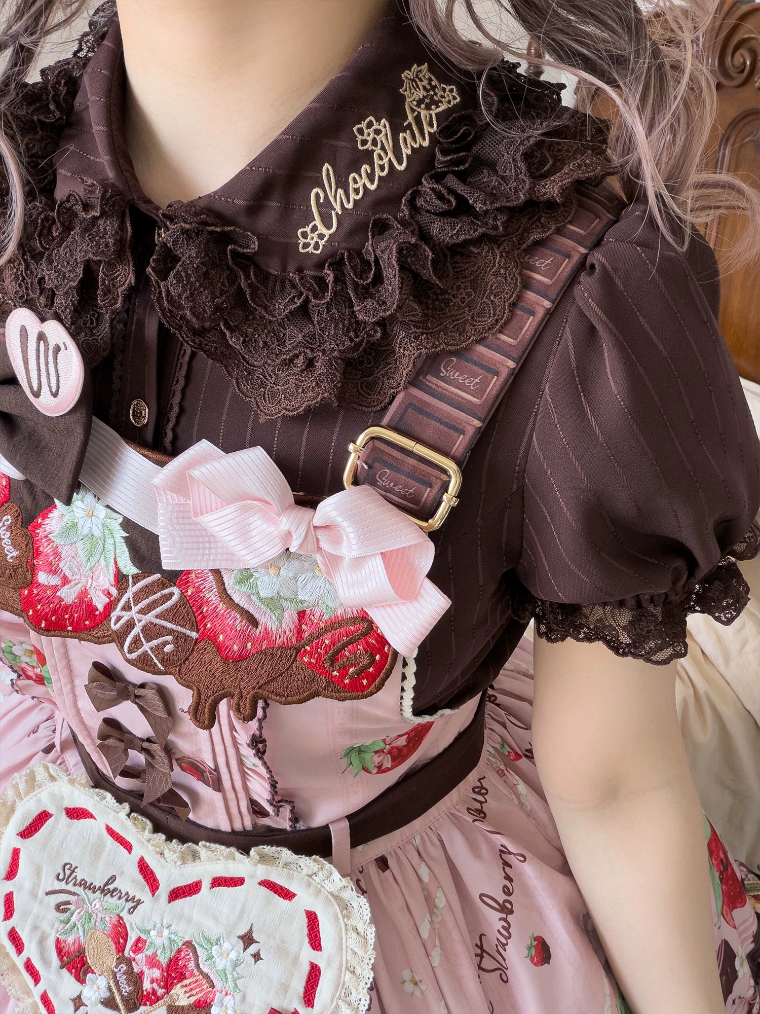 Strawberry Chocolate Lovers - Kawaii Lolita Embroidered Printed Dress 44882:840999