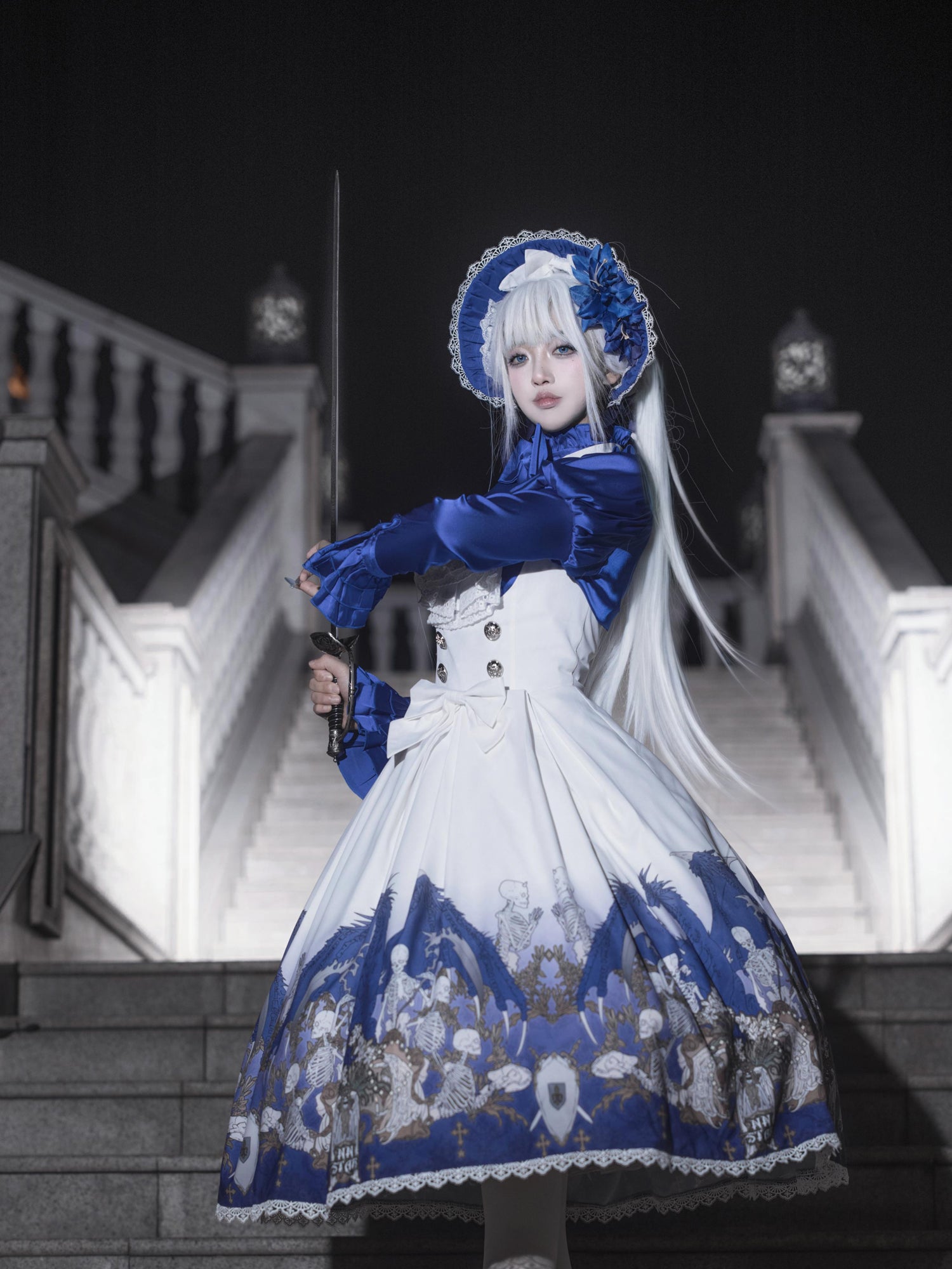 Nn Star - Dragonbone Lily - Dragon Skeleton Print Gothic Lolita Bust-supporting JSK and BNT 42664:748584