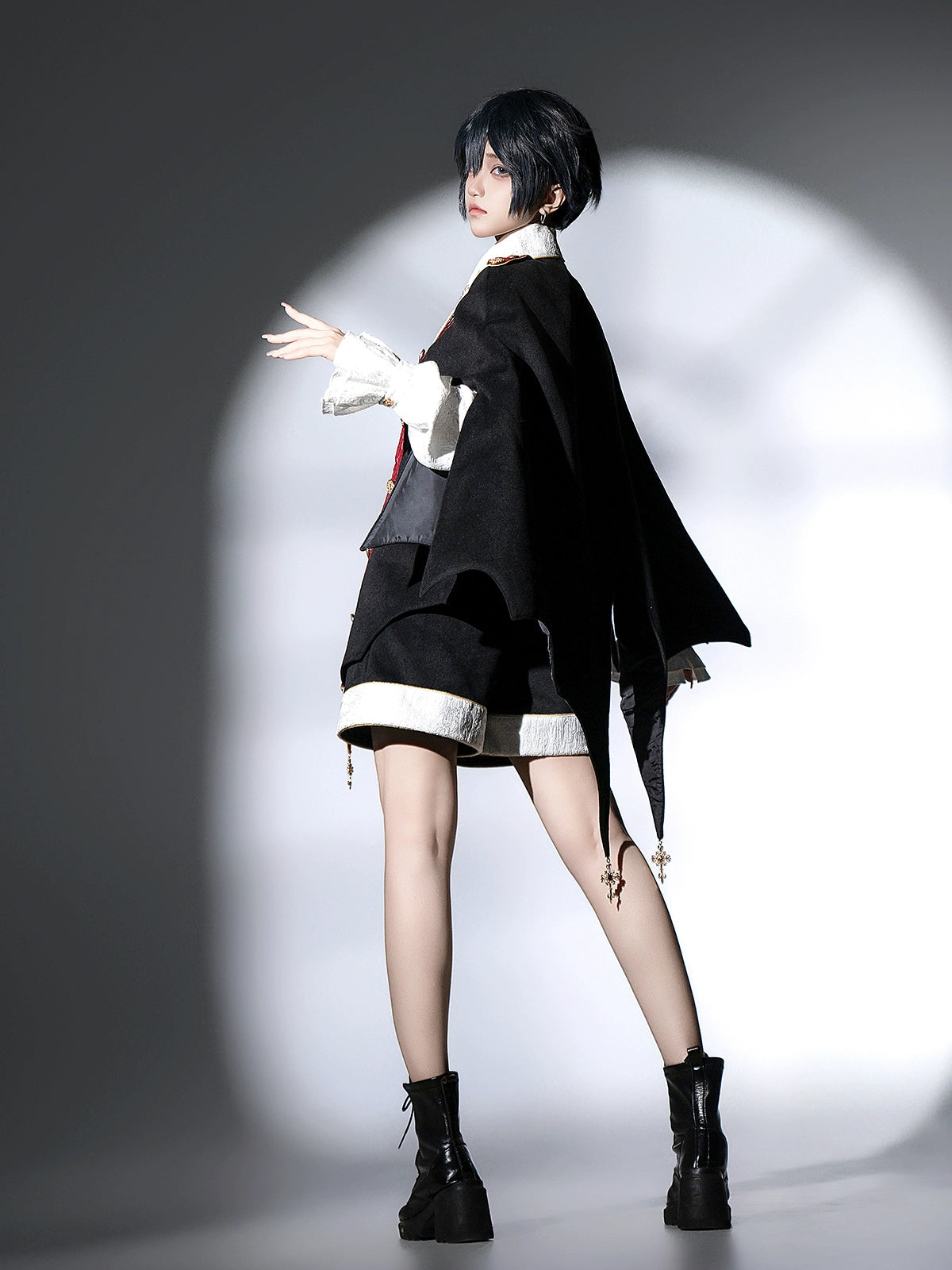 Your Princess - Vampire Youth - Ouji Lolita Bat Shaped Cape Set, Gold Embroidery & Red Accents 44054:795362