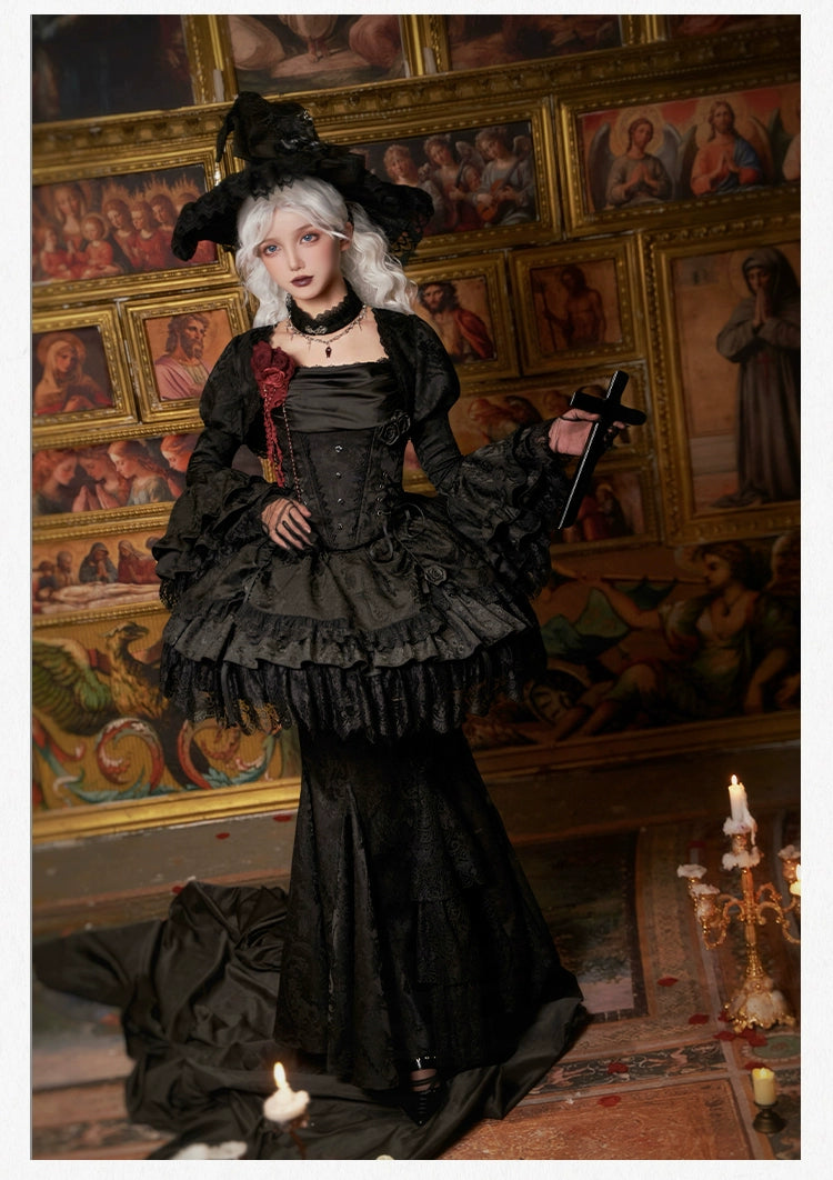 With PUJI - Letter and Poetry · Twilight - Black Gothic Lolita Skirt Set, Witch-Inspired 43525:778342