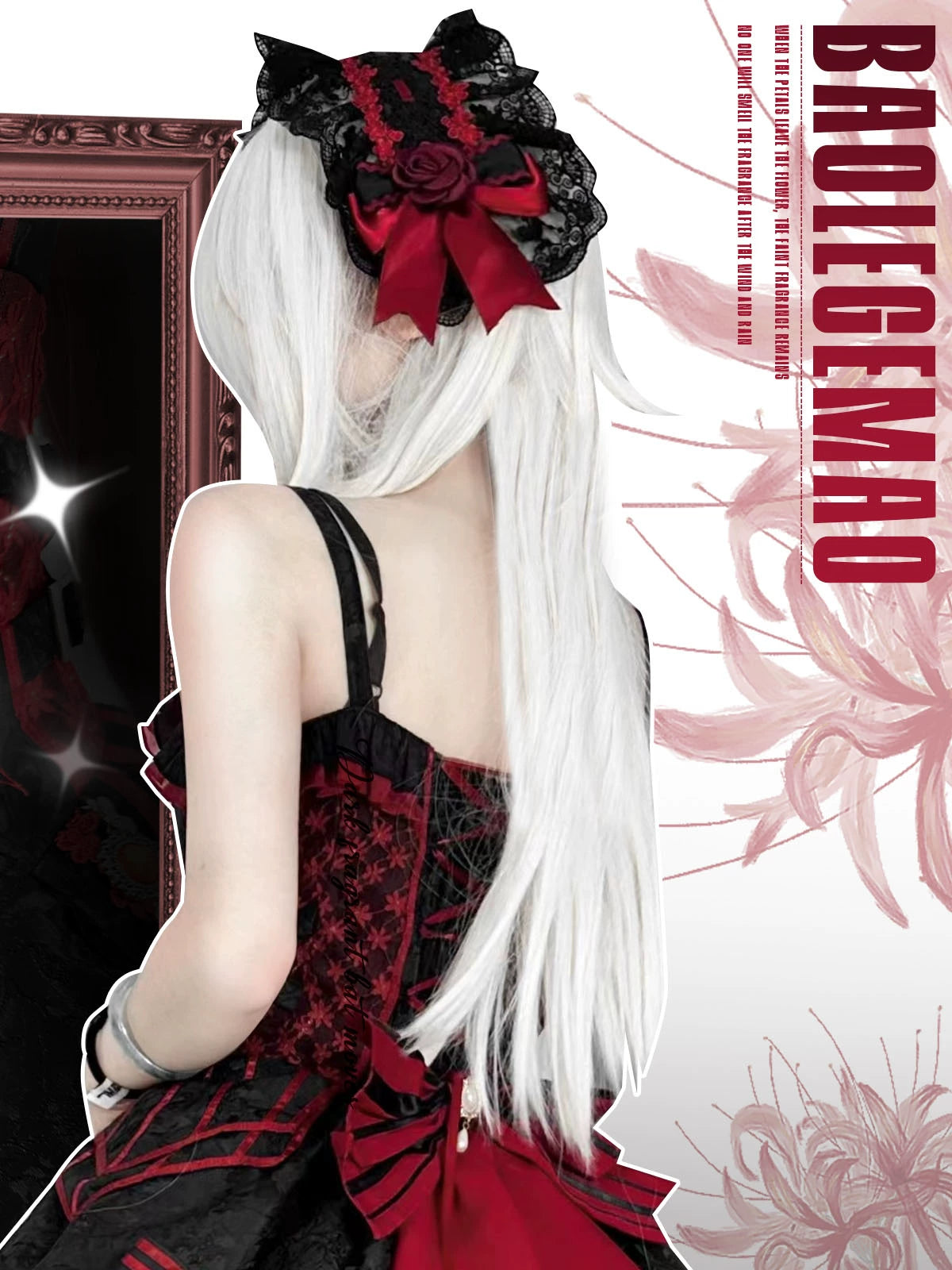 OCELOT - Gothic Lolita Headband Black Red Rose Lolita Hairband