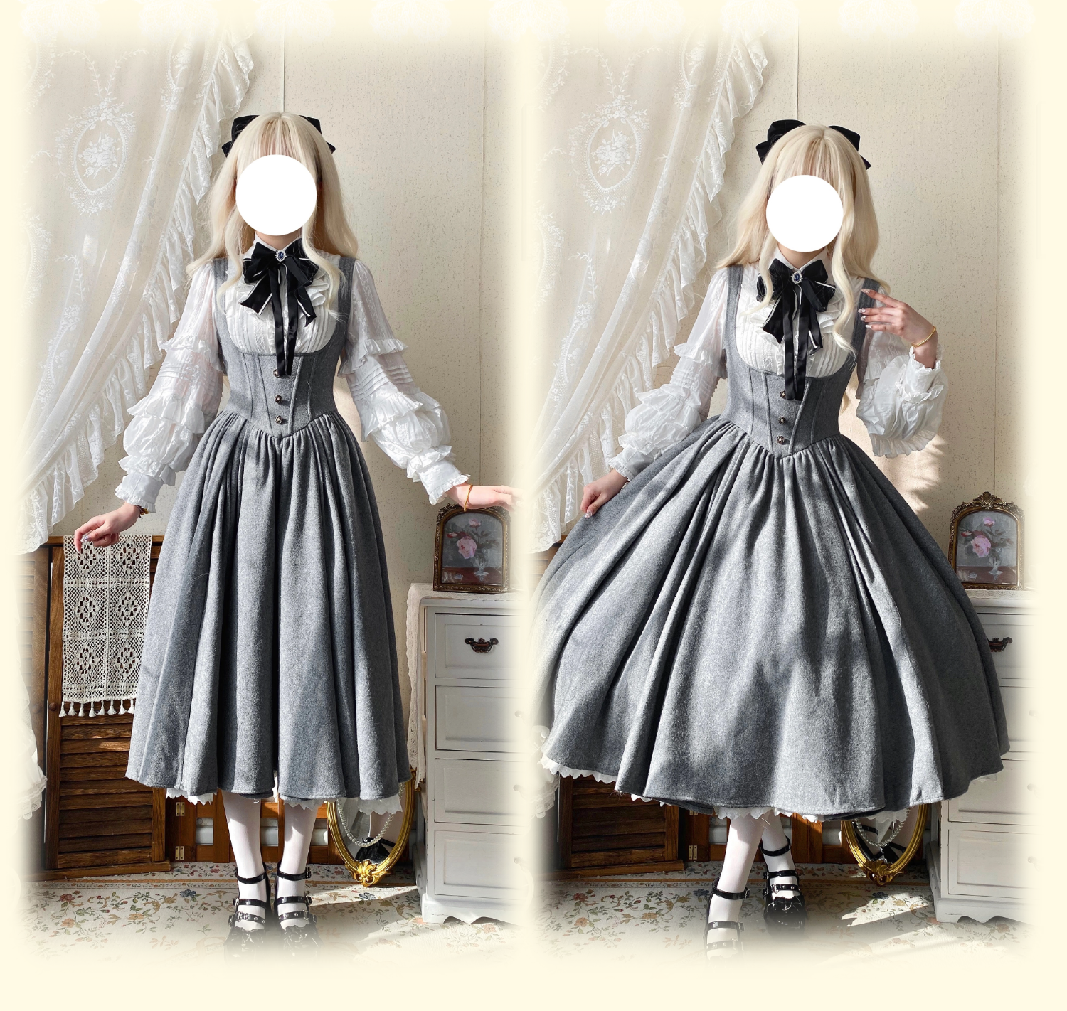 Wand Not for Your Lover - Wool Classic Lolita Bust Supporting JSK, Embroidered Shirt 44597:815772