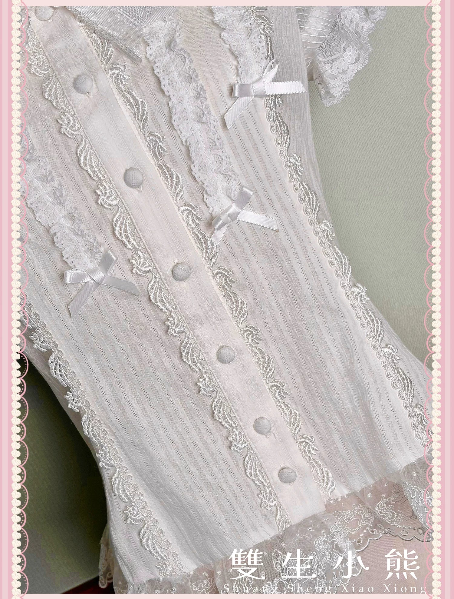 Macaron - Sweet Lolita Short Sleeve Shirt, Lace & Bow Details