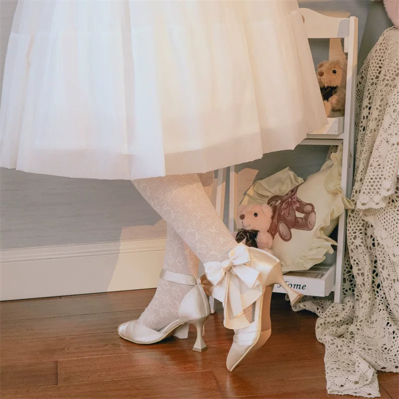 Coronation - Classic Lolita Wine Glass Shaped Heels Shoes, Detachable Bow 45310:843364