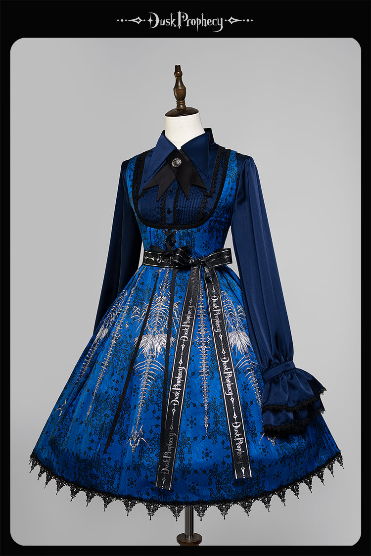 DuskProphecy~Coccyx~Elegant Lolita Dress High Waist Fishbone Print JSK Set