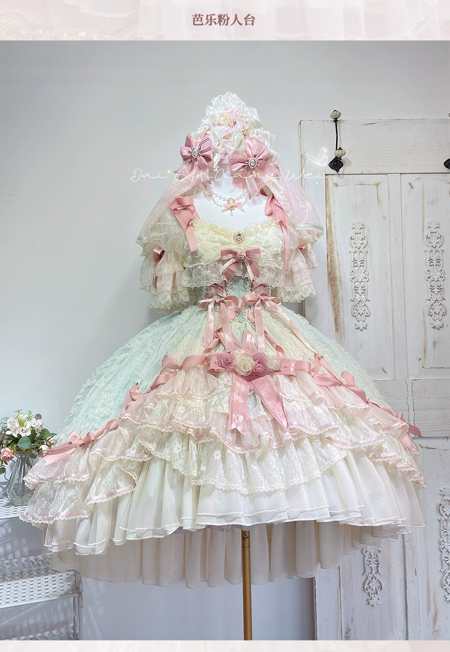 MieYe - Diana Rose - Bridal Lolita Dress Short Wedding OP with Accessories (F L M S XL) 41638:795774