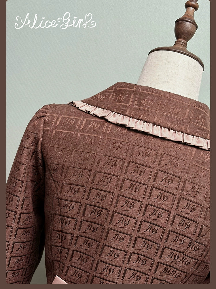 Alice Girl - Bear Chocolate Slab - Classic Lolita Slim Fit Jacket Coat, Lapel Collar 44310:803992