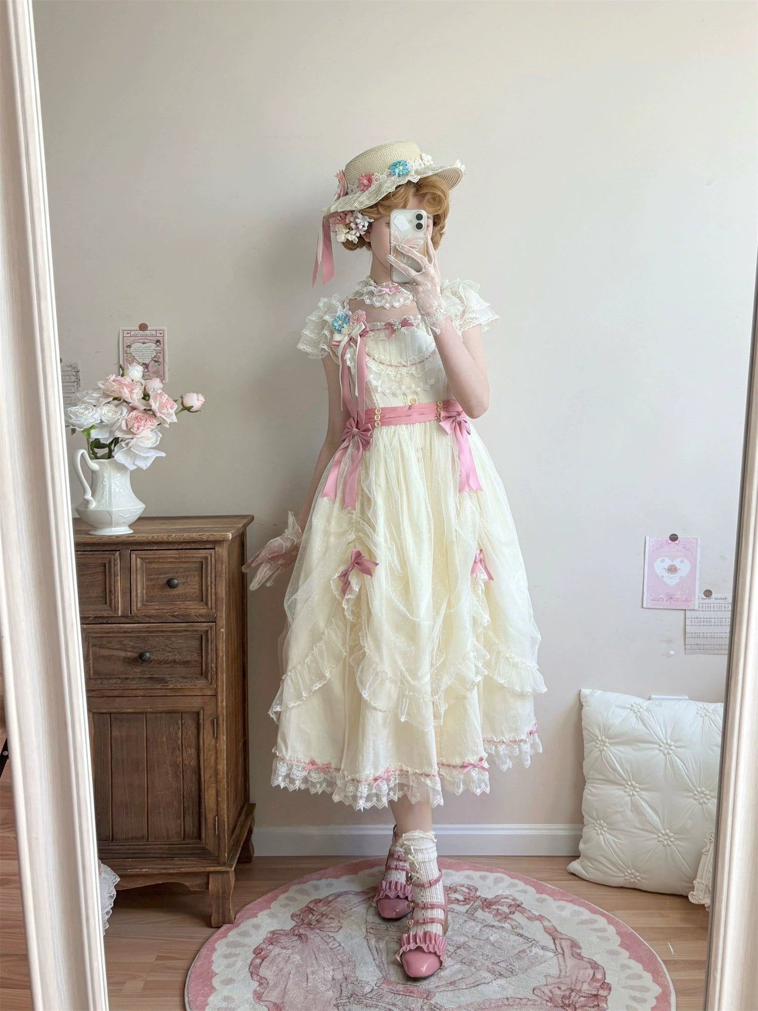 Uncle's Workshop - Fluttering Cherry Spring Strings - Cotton Sweet Lolita JSK Dress 42196:776698