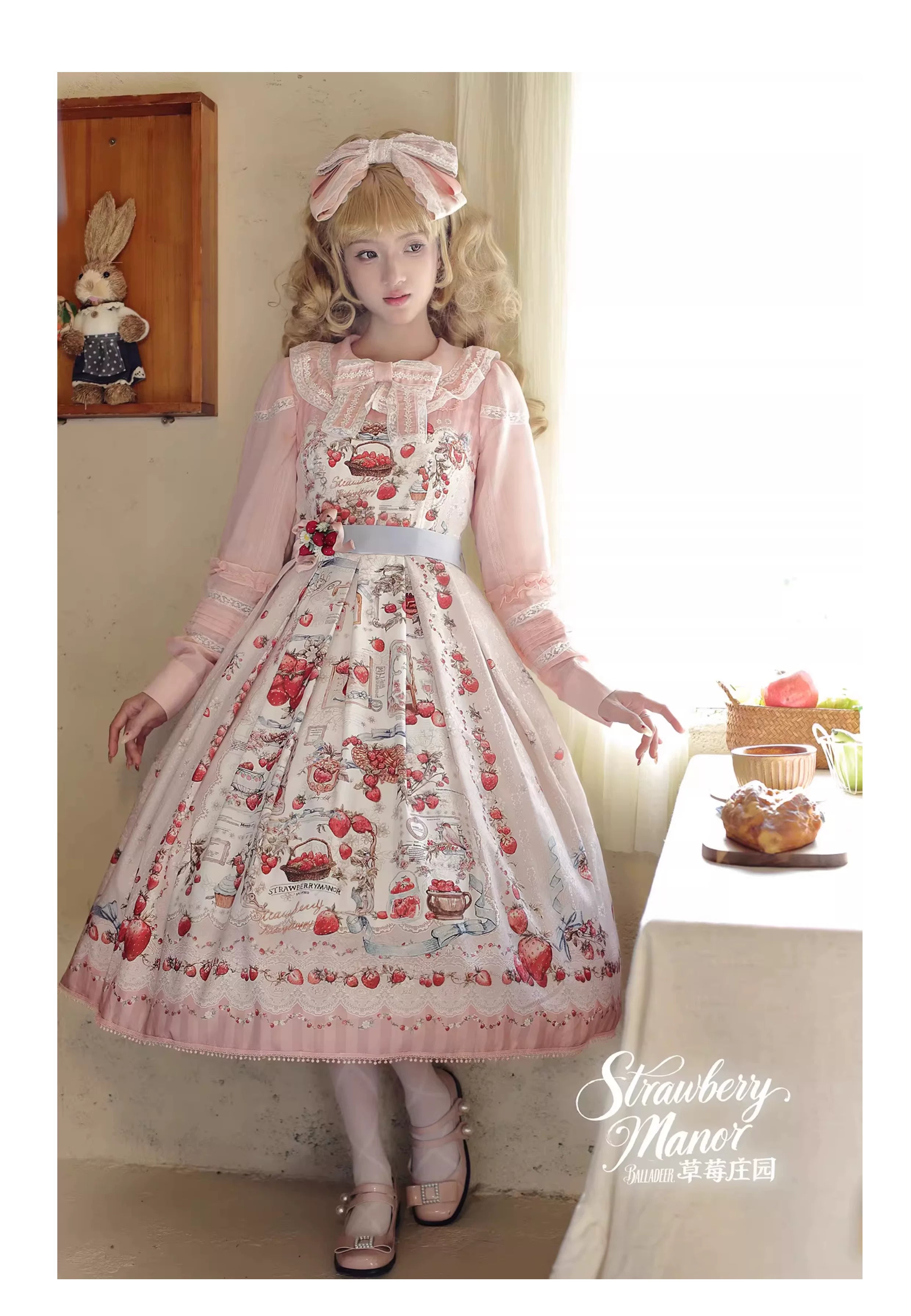 Strawberry Manor - Printed Sweet Lolita JSK Dress, Box Pleats 45025:832892