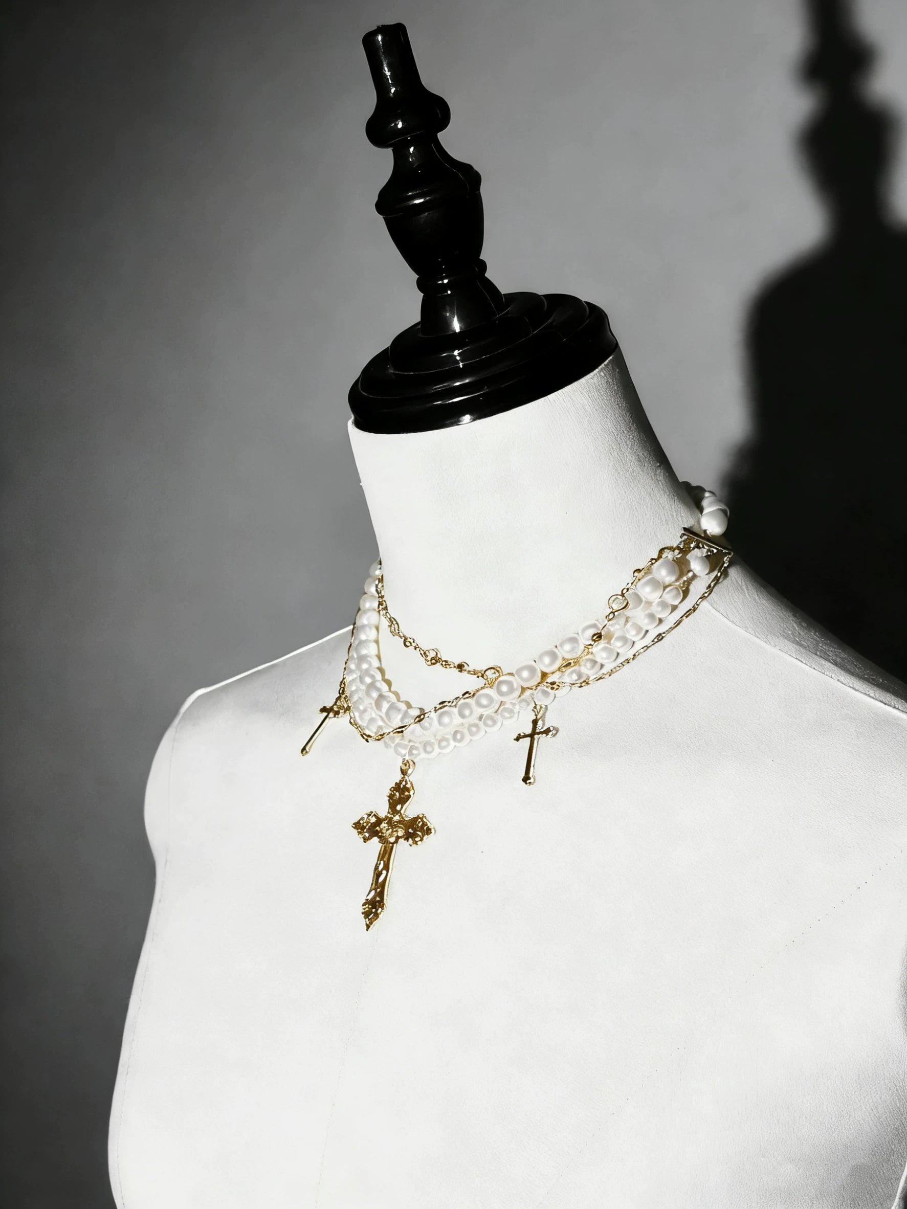 Genesis and Armageddon - Gothic Lolita Accessory, Skeleton Hand Decoration White and Short - Multi-Layer Necklace One Size