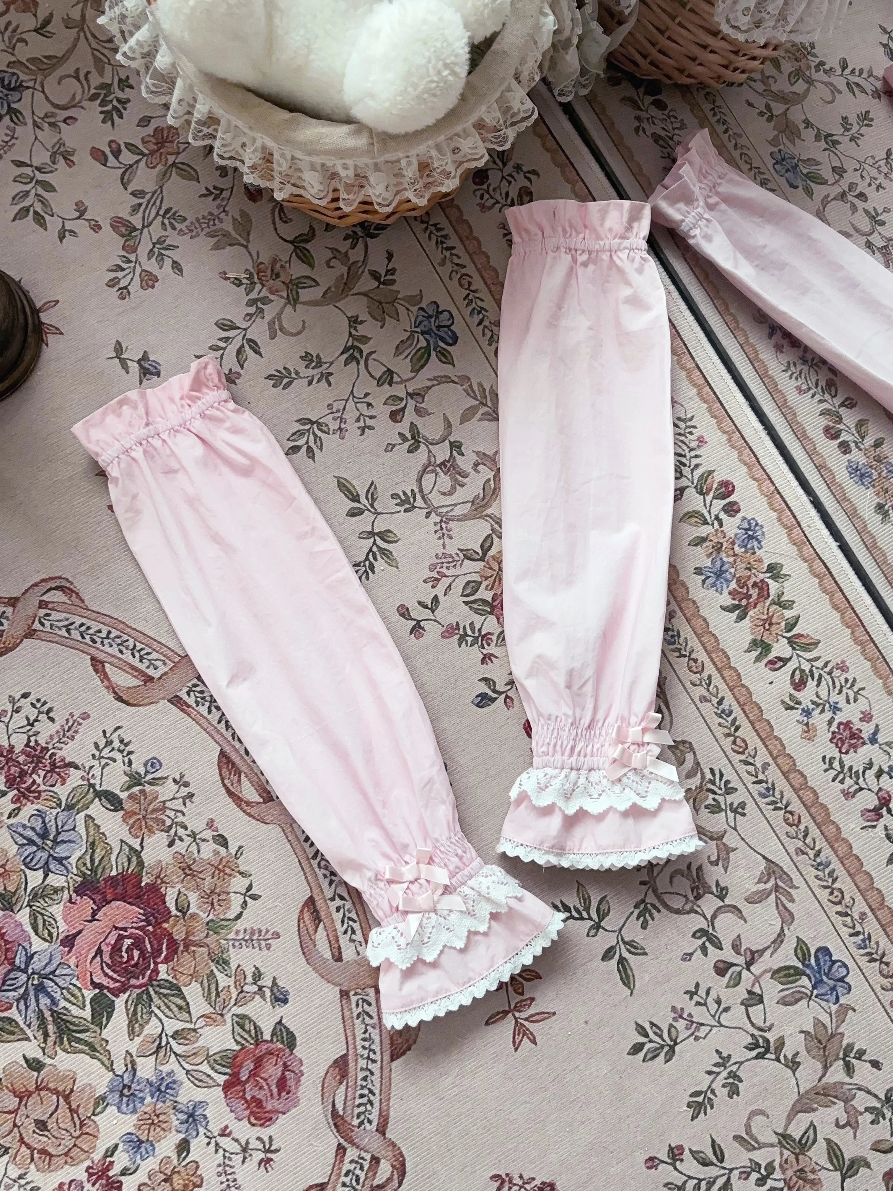 Haruhime Momoko - Cotton Old School Lolita Blouse, Cross Halter Neck Pink - A Pair of Straight Sleeves Only One Size