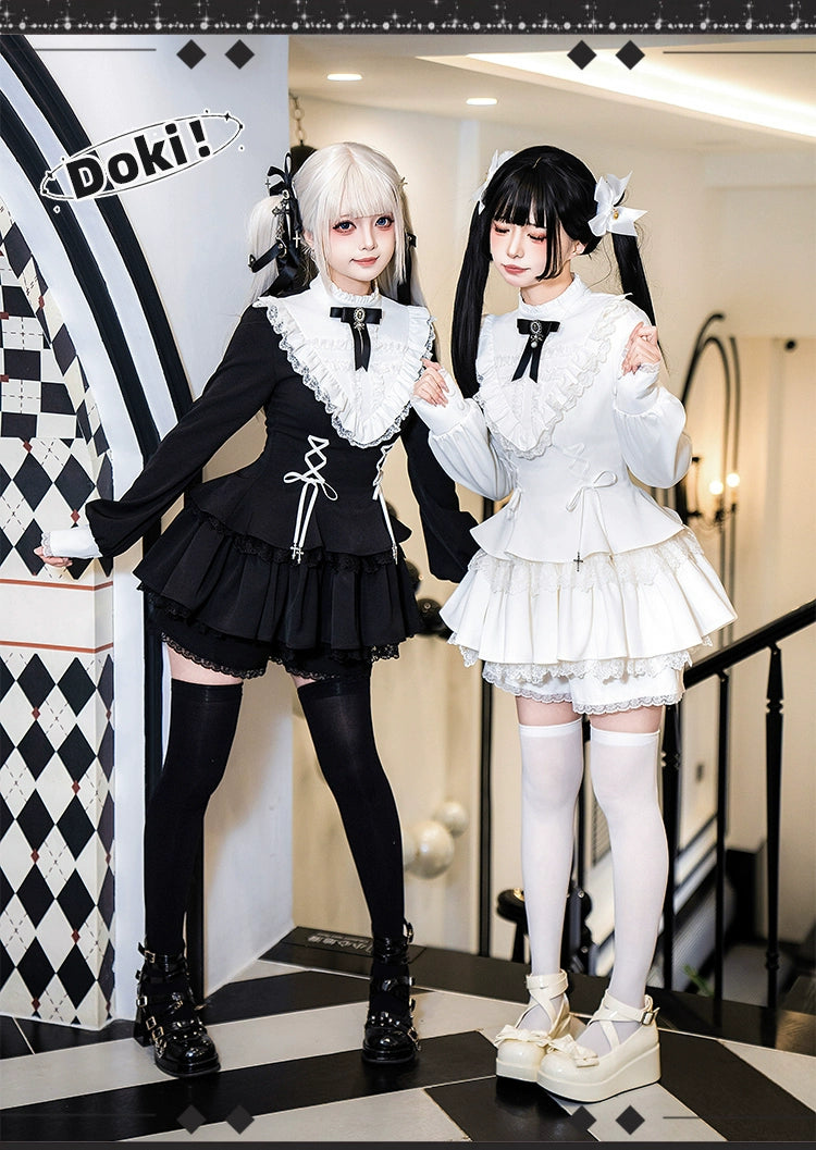 Twin Lolita OP Black/White Goth Dress with Pocketed Shorts