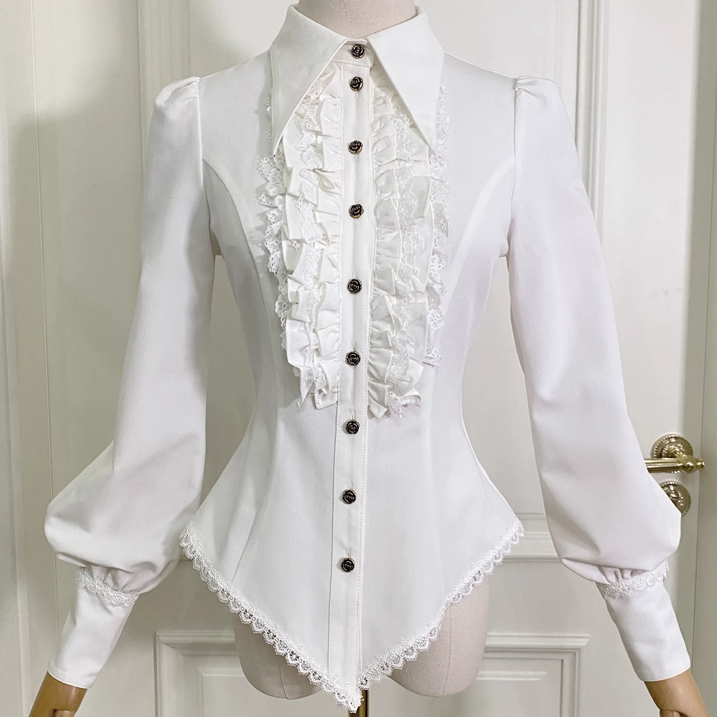 Little Dipper~Gothic Lolita Shirt Solid Color Long Sleeve Blouse   