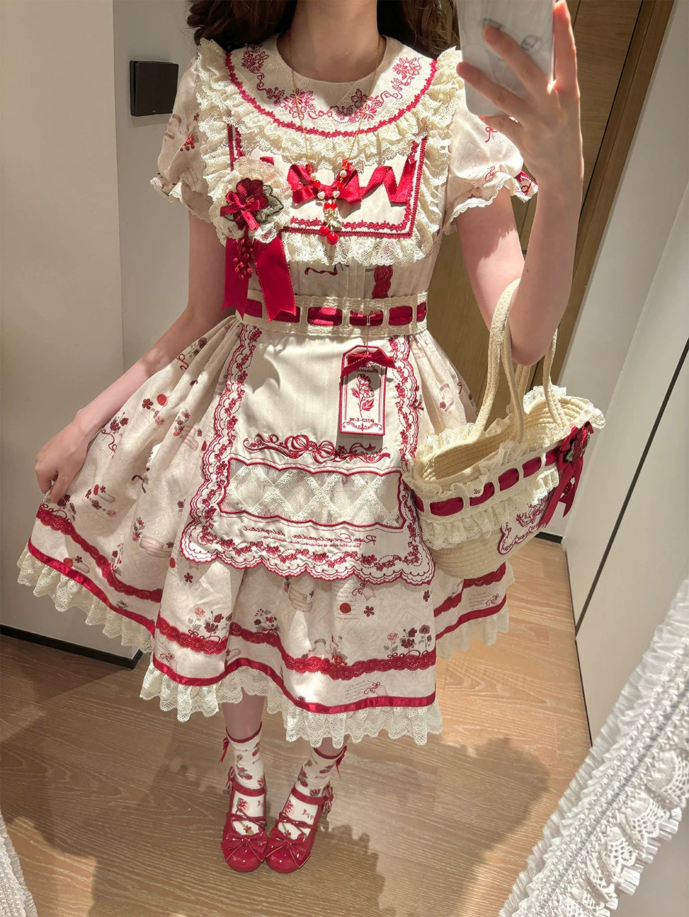 Rose Catalogue - Printed Sweet Lolita OP Dress, Embroidered Apron