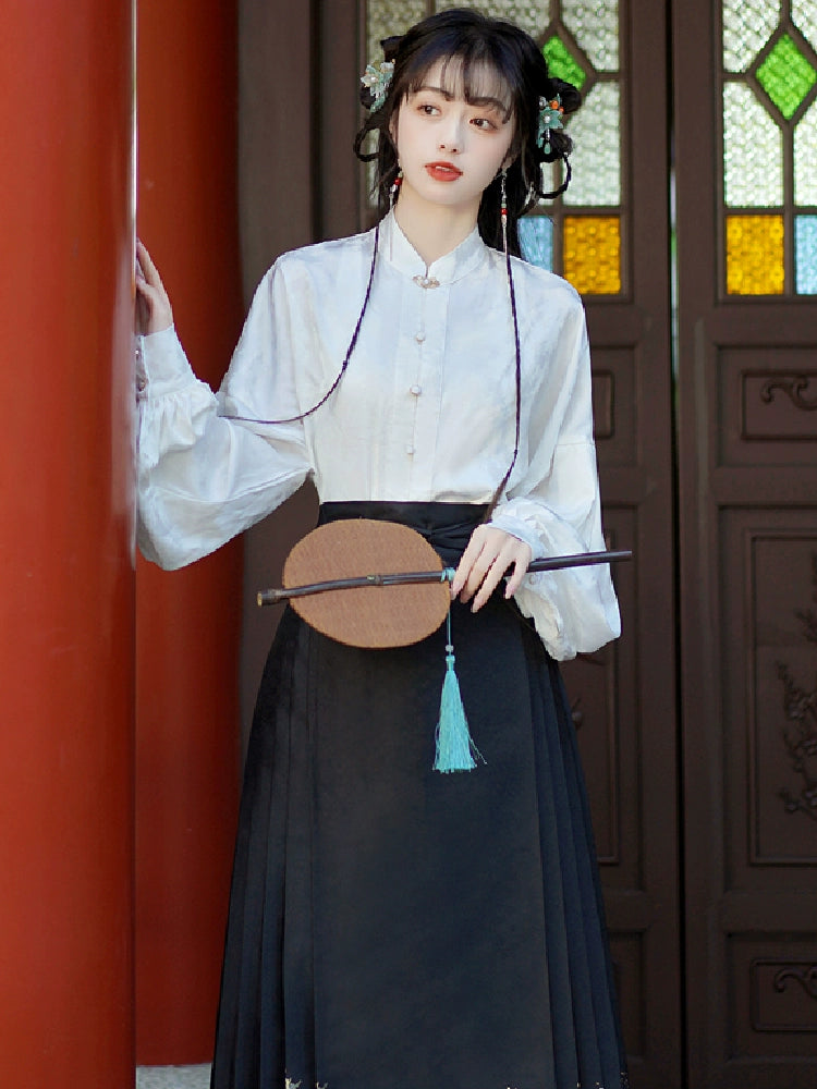 (BFM)Meiyimeng~Han Lolita Shirt Stand Collar Puff Sleeve Blouse S 556 white blouse 