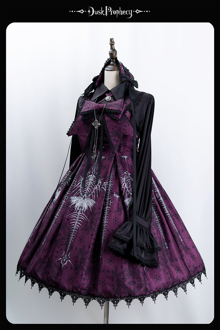 DuskProphecy - Coccyx - Elegant Lolita Dress High Waist Fishbone Print JSK Set (L M S) 34722:466488