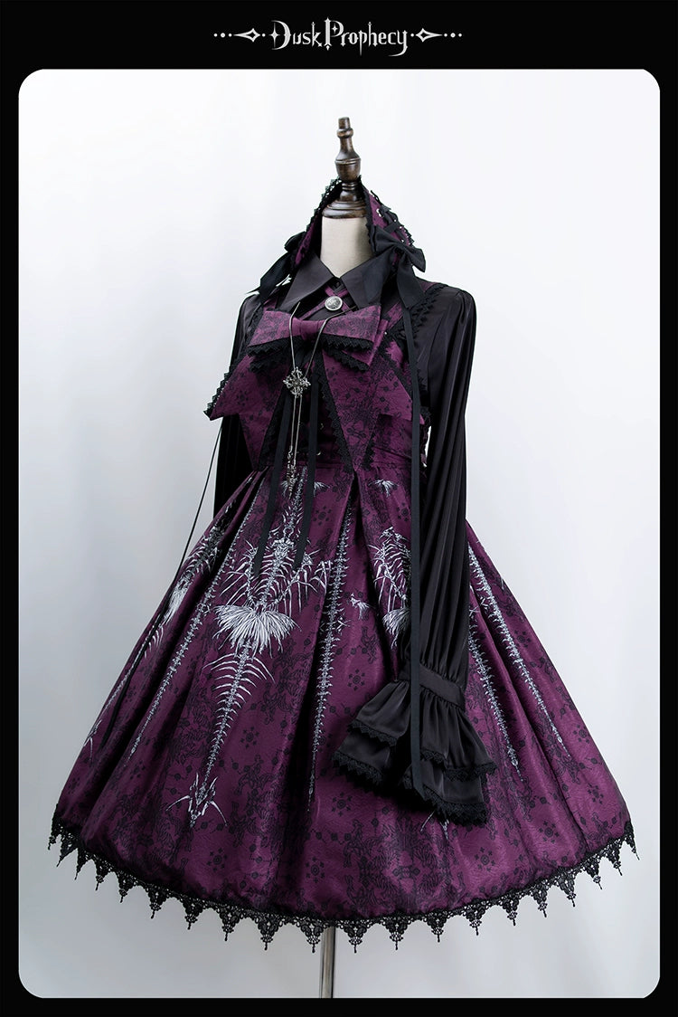 DuskProphecy - Coccyx - Elegant Lolita Dress High Waist Fishbone Print JSK Set 34722:466608