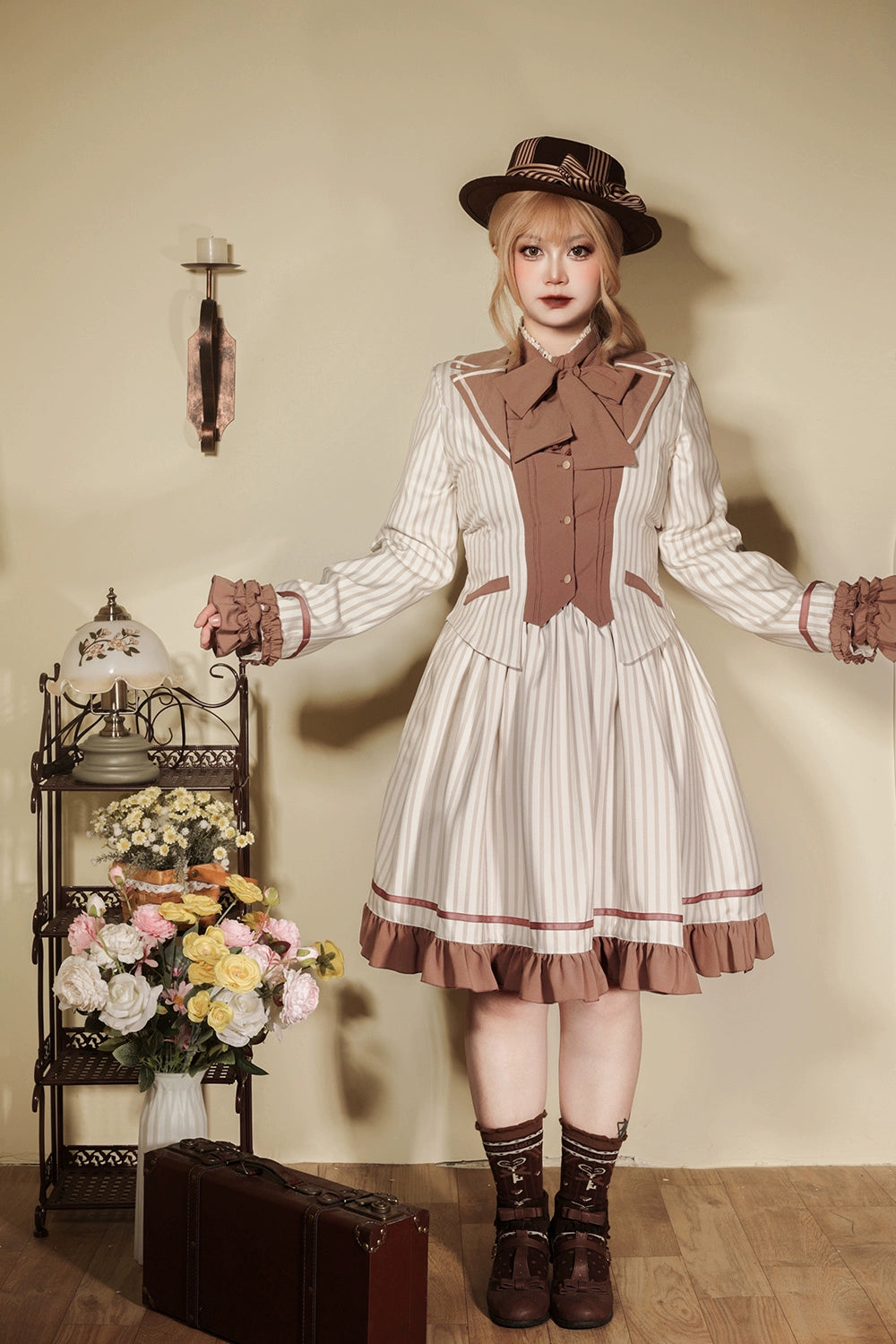 Miss Point - Classical Chocolate - Classic Lolita Skirt Elegant Striped SK 40814:677028