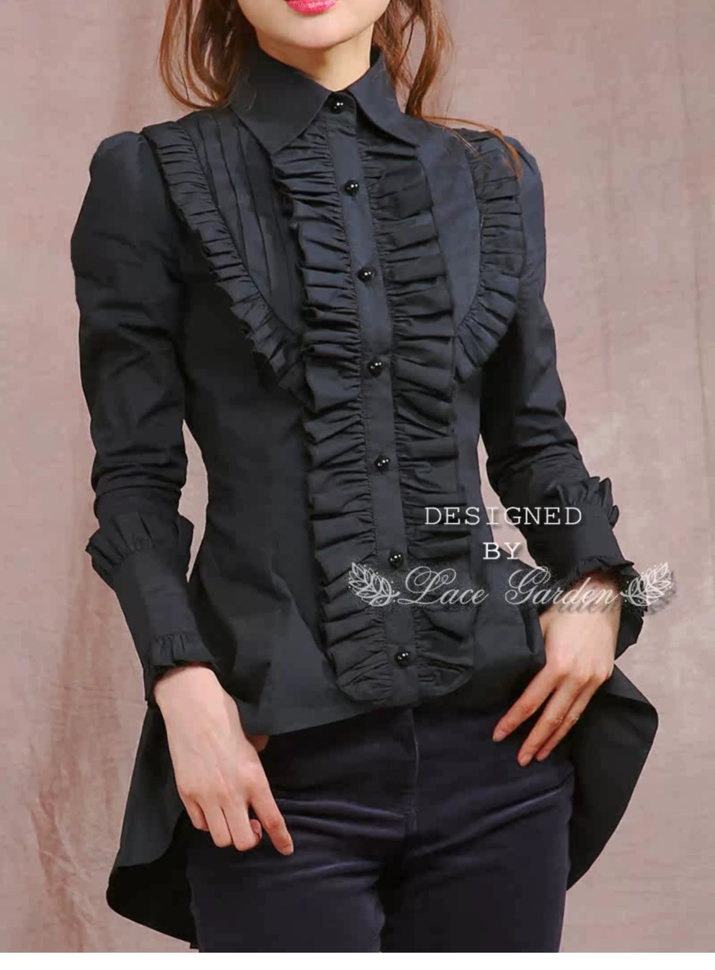 Gothic Lolita Tailed Hem Blouse and Multi-layer Skirt Set
