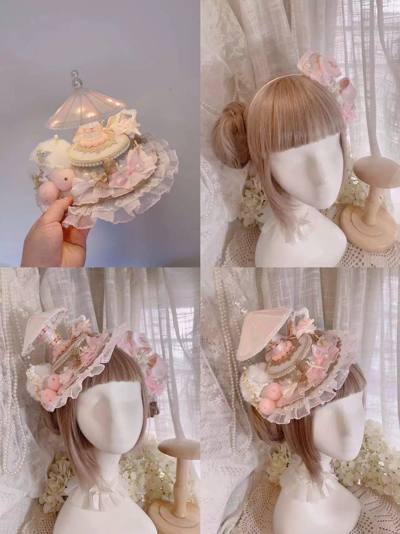 Cat Box - Night Party - Kawaii Lolita Small Top Hat KC Headdress Dreaming horse pink and purple Hat