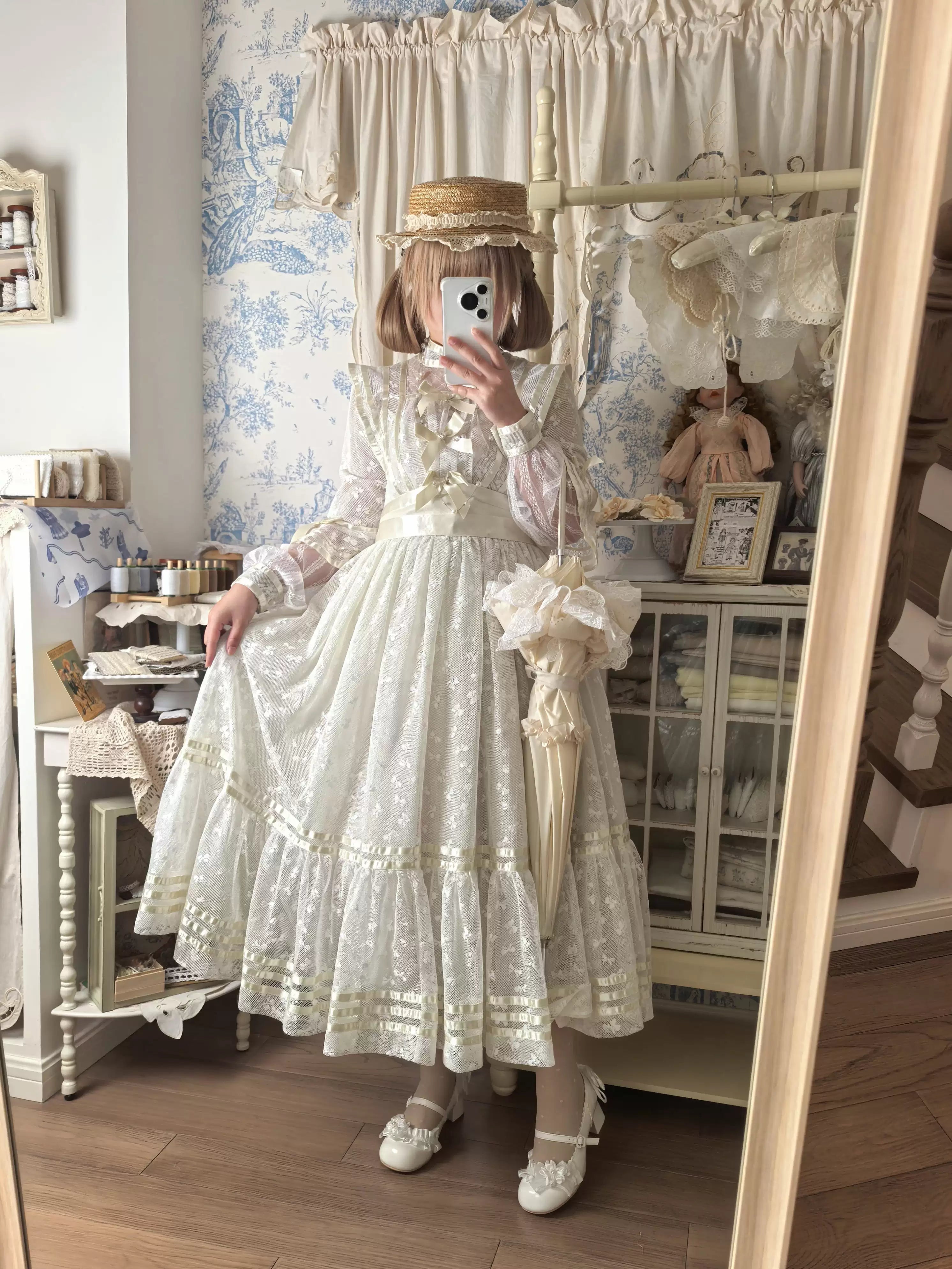 Moonlit Sakura - Sweet Lolita Round-toe Heel Shoes, Floral Accent 45385:846003