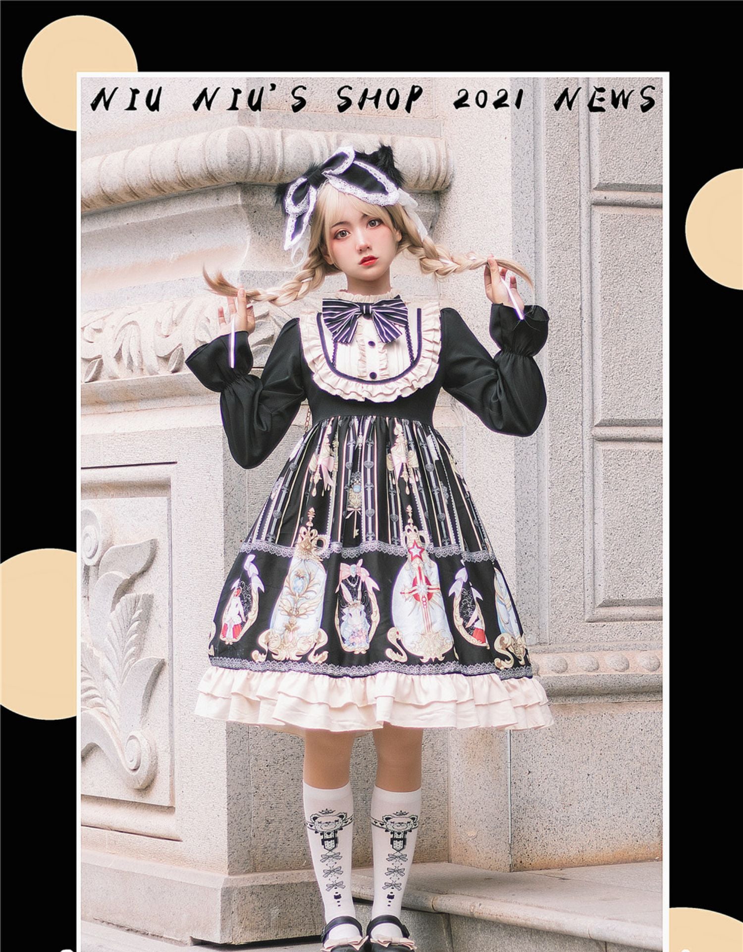 Niu Niu - Easter - Plus Size Lolita Dress Black Long Sleeve Vintage OP