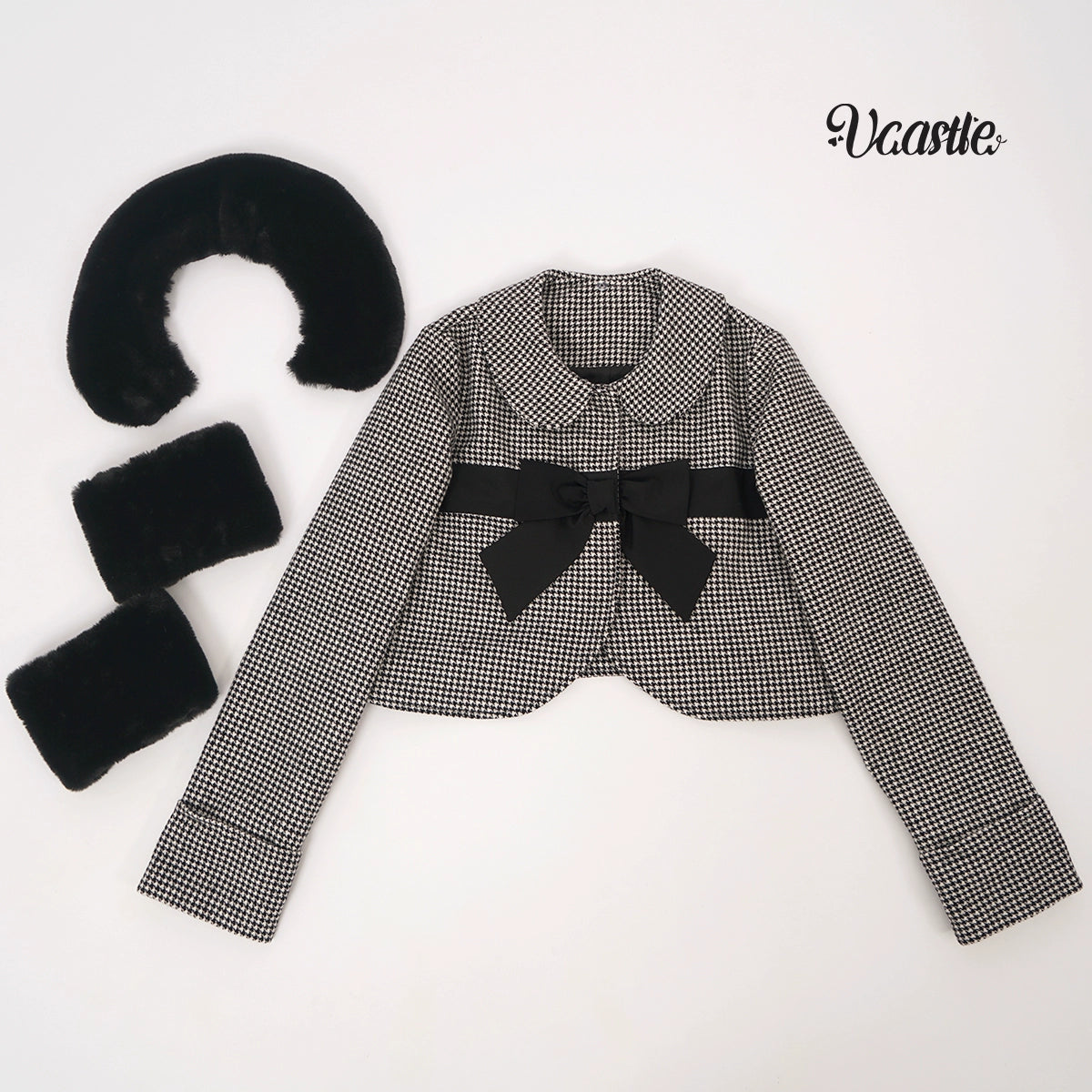 Vcastle - Winter Lolita Coat Short Wool Coat S Houndstooth coat