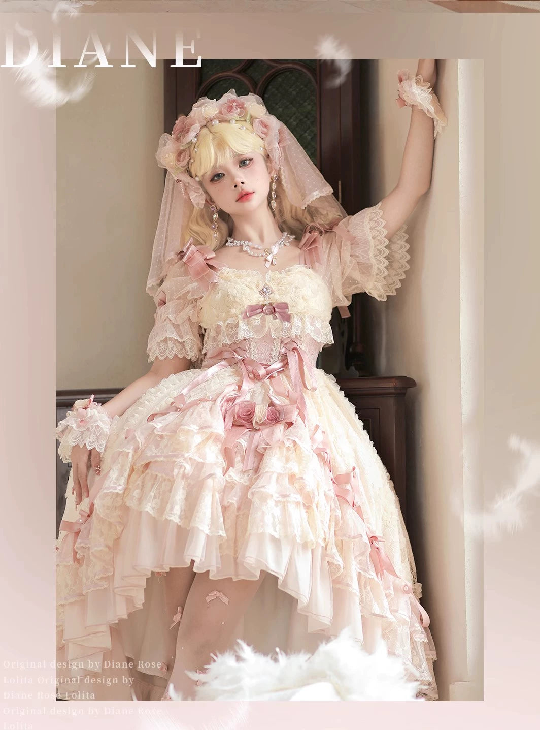 MieYe - Diana Rose - Bridal Lolita Dress Short Wedding OP with Accessories 41638:708704