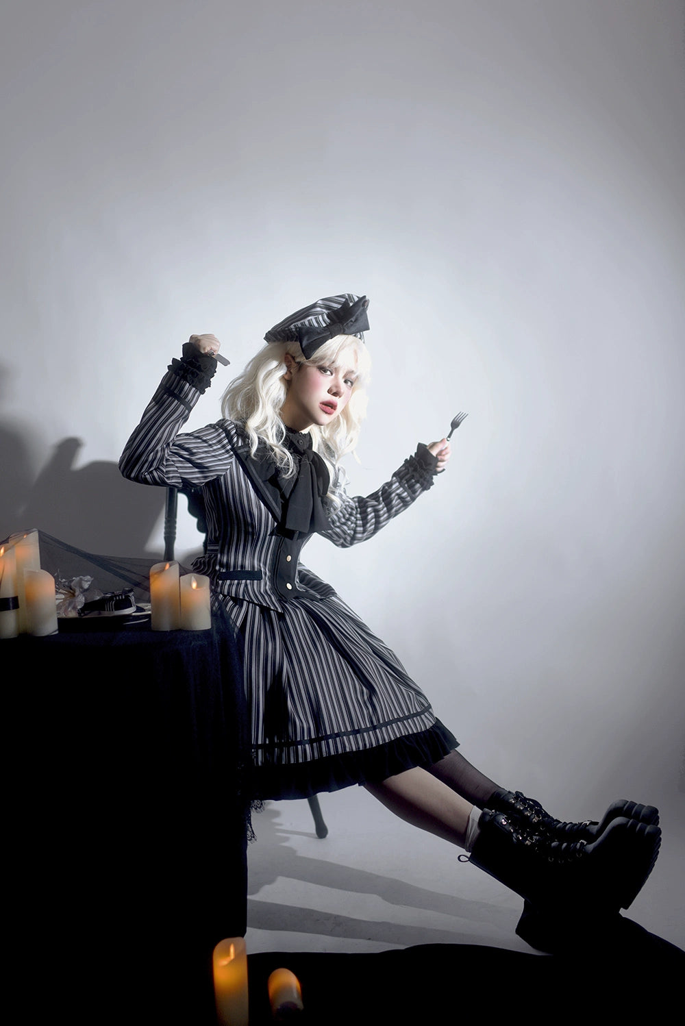 Miss Point - Classical Chocolate - Classic Lolita Skirt Elegant Striped SK 40814:677008