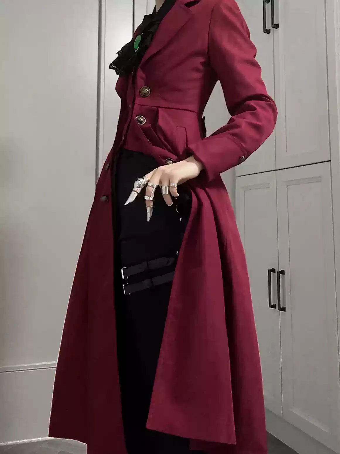 Gazing Galactic - Paranoia Punishment - Ouji Lolita Trench Coat Gothic Lolita Coat S Red - long version