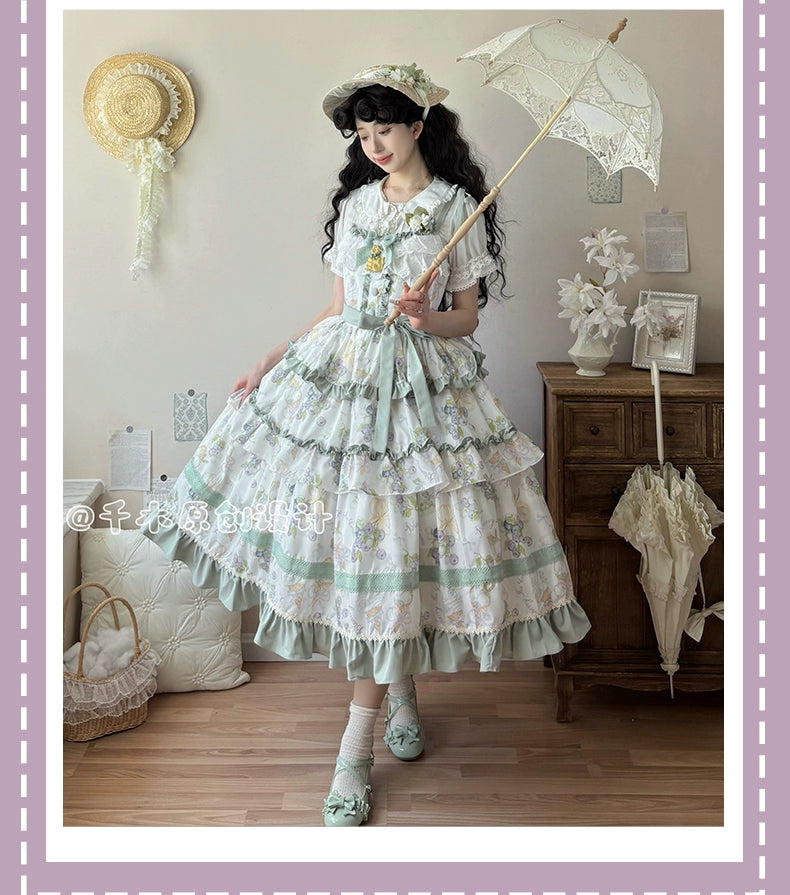 Qianmu - Blueberry Midsummer - Country Lolita Tiered JSK, Blueberry Print 44322:805575