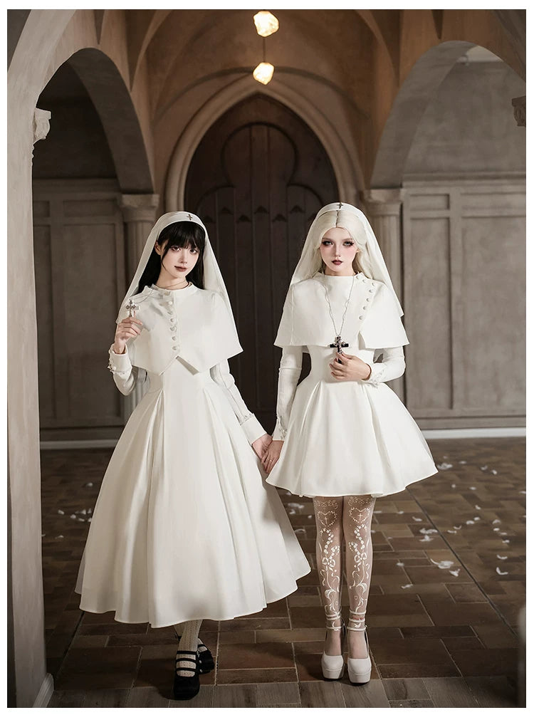Nihil - Gothic Nun Lolita OP Dress, Irregular Hem Cape