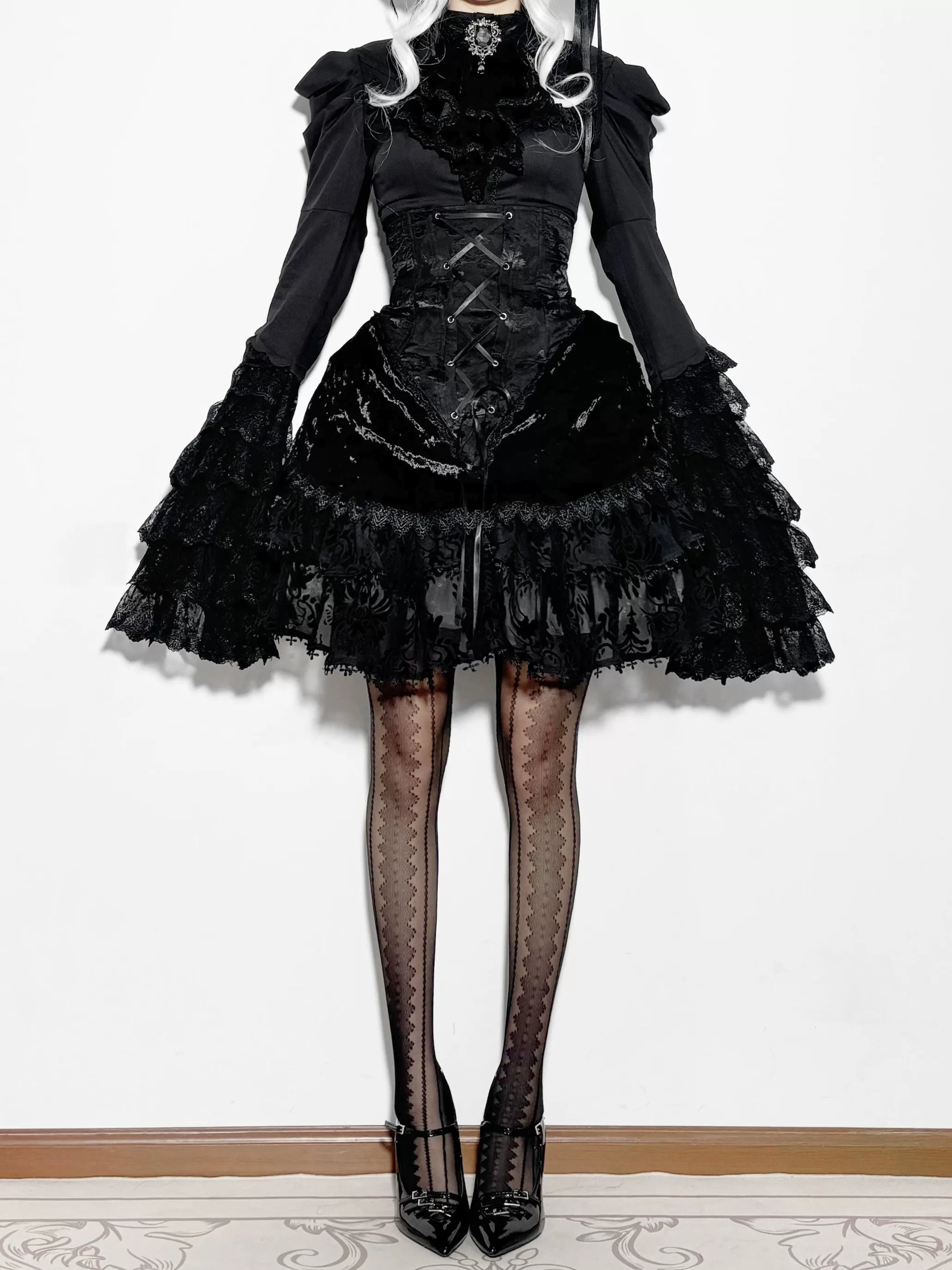 Twilight Hour - Gothic Lolita Hime-sleeve Blouse & Corset Skirt Set 45373:845746