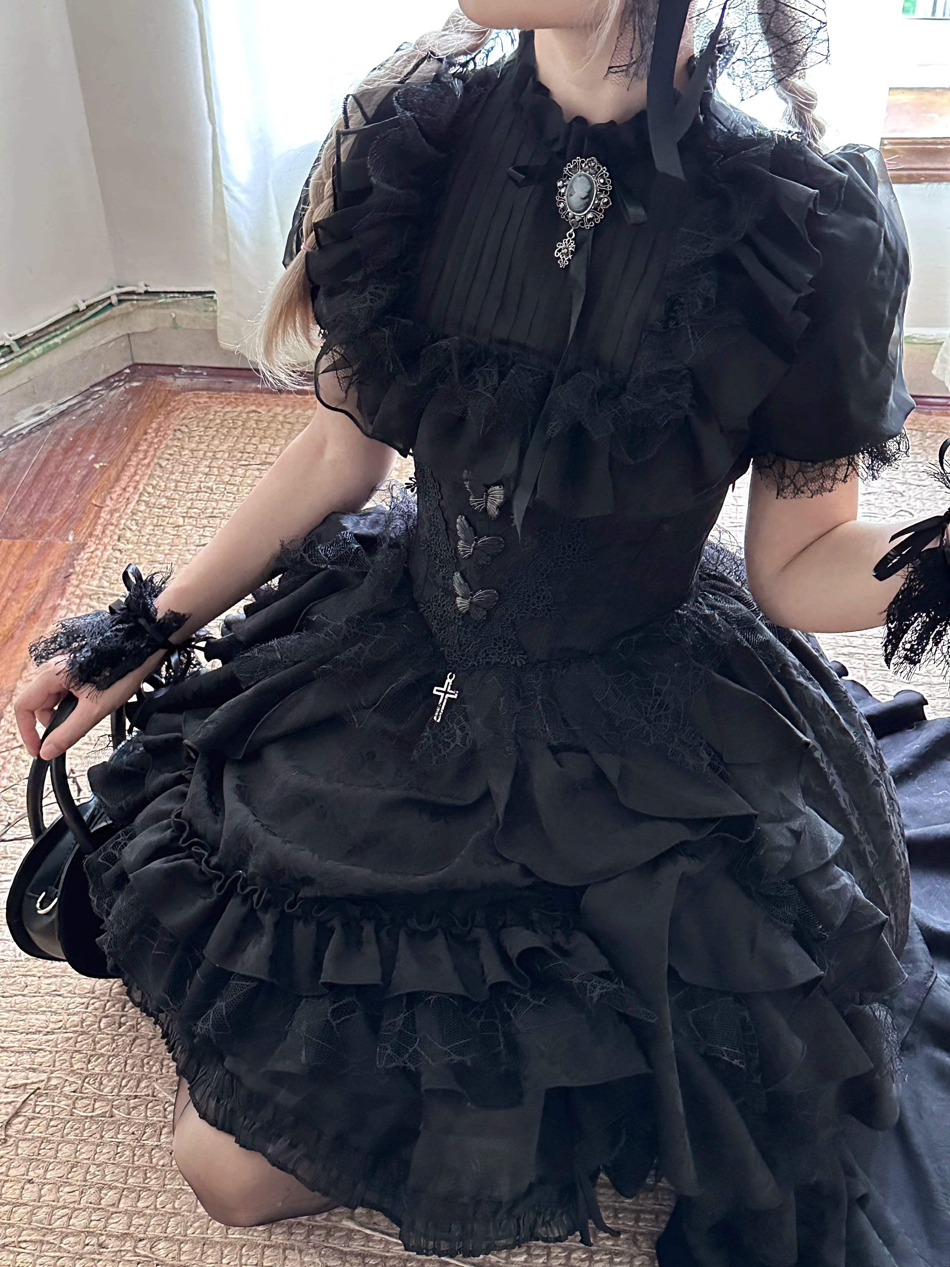 Mistshroud Manor - Gothic Lolita Blouse & Boned Waist SK, Drawstring Lift-up Hem 45909:867517