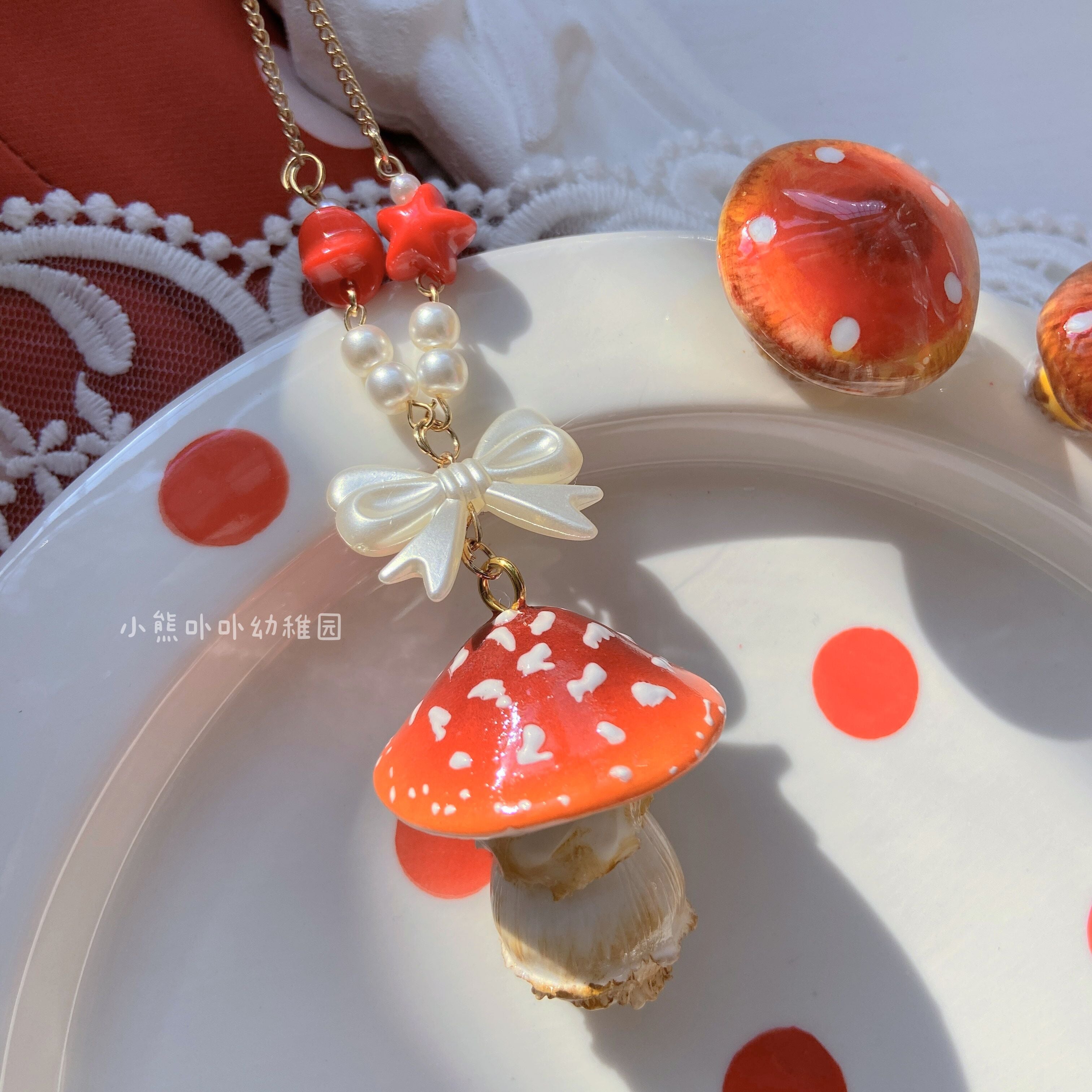 Bear Doll~Handcraft Kawaii Lolita Mushroom Necklace 14106:195082