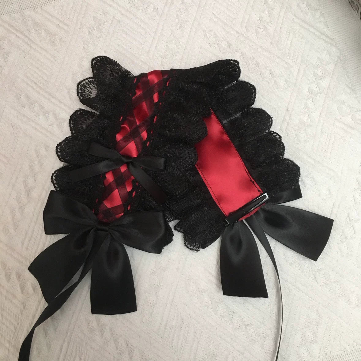 Sweet Lolita Lace Headbands, Ribbon & Bow Black lace with black bow headband(red ribbon)